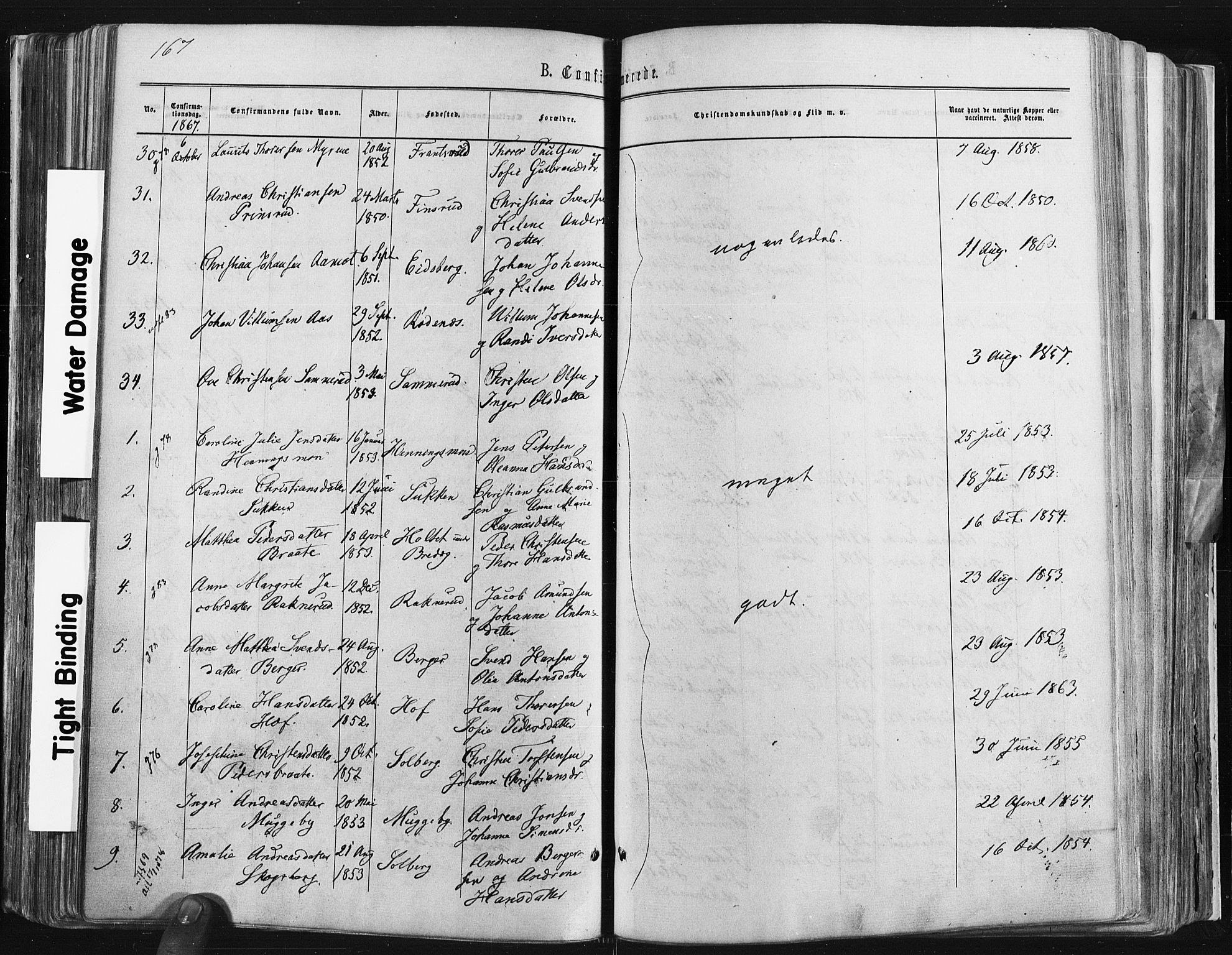 Trøgstad prestekontor Kirkebøker, SAO/A-10925/F/Fa/L0009: Parish register (official) no. I 9, 1865-1877, p. 167