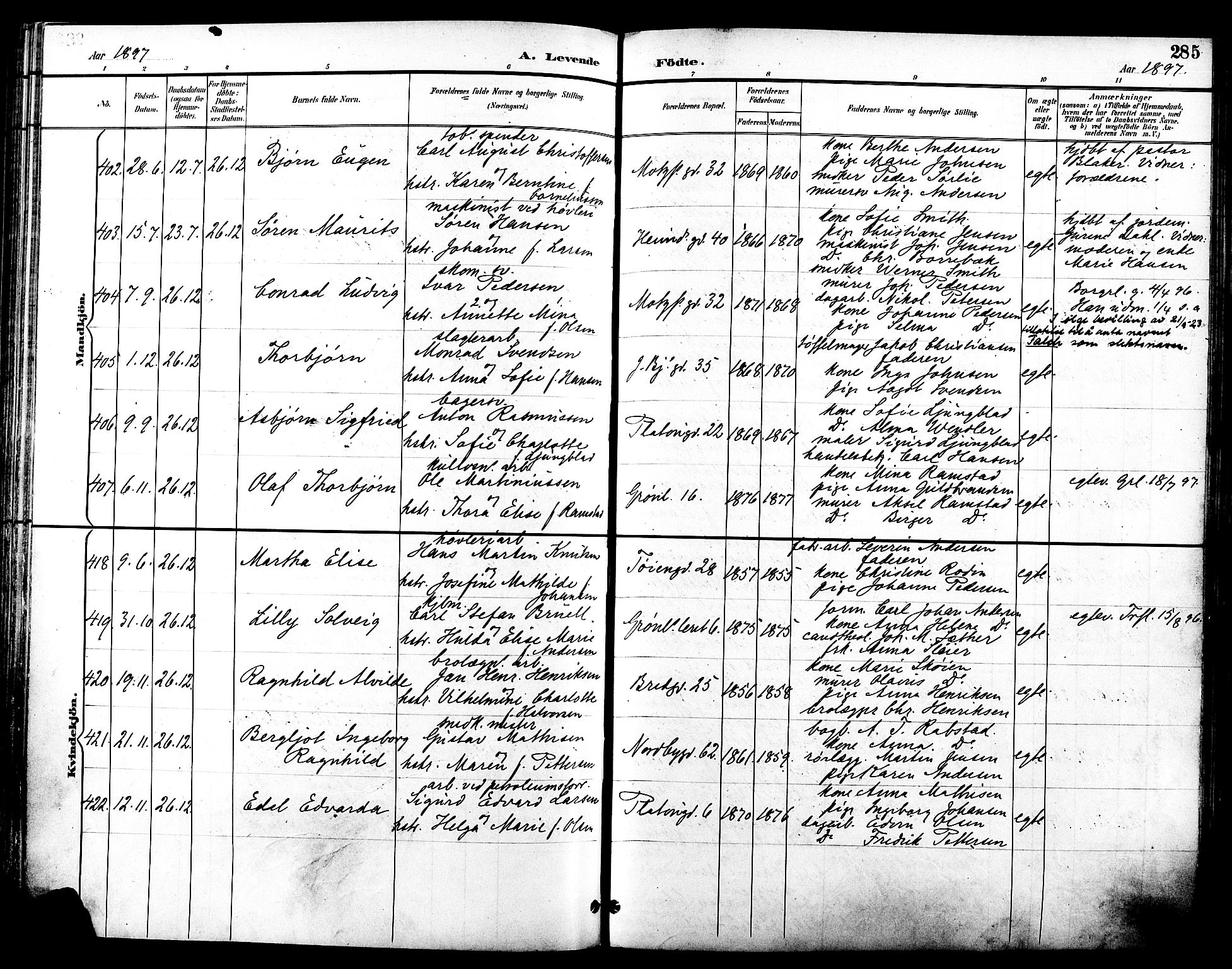 Grønland prestekontor Kirkebøker, AV/SAO-A-10848/F/Fa/L0012: Parish register (official) no. 12, 1893-1900, p. 285