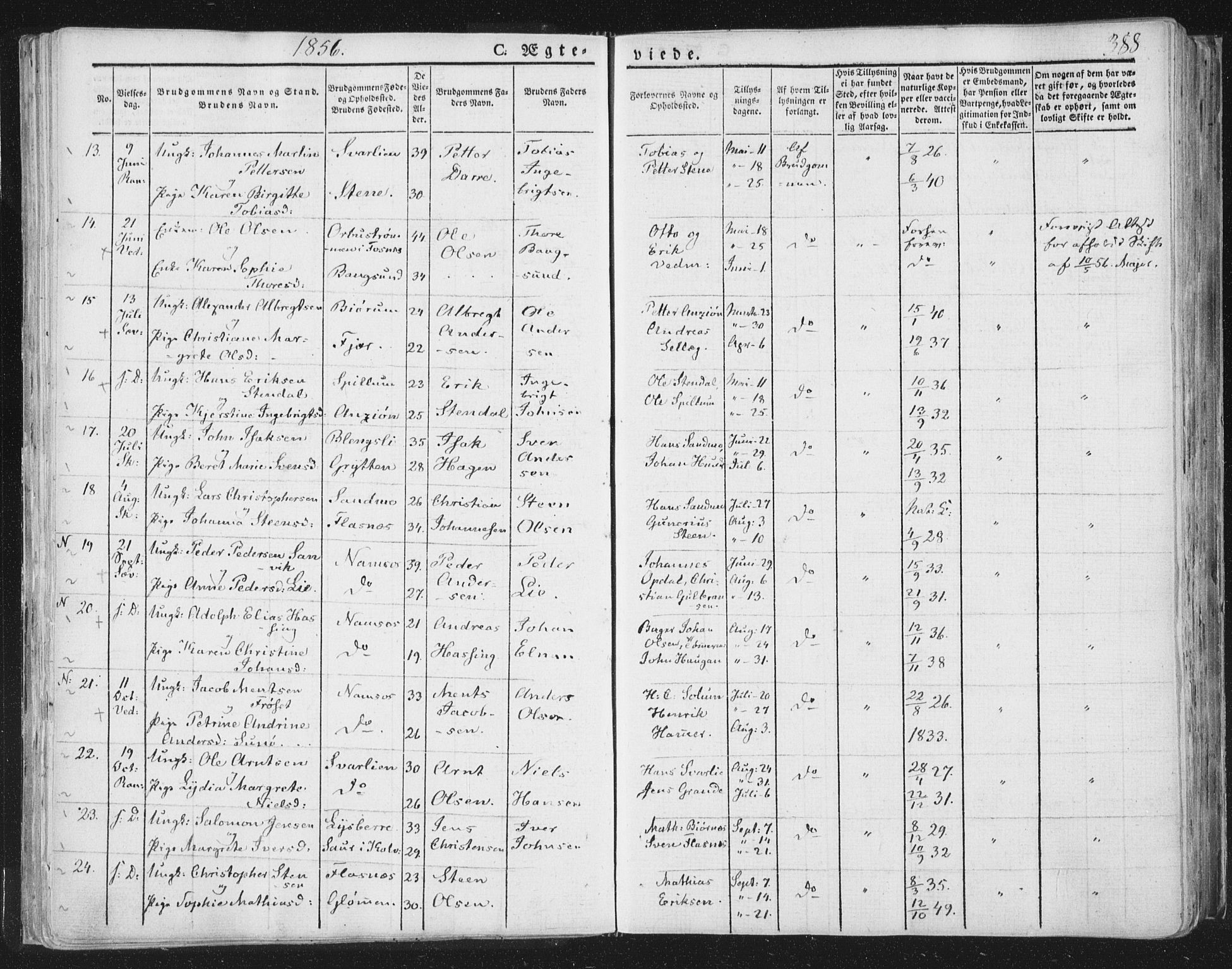 Ministerialprotokoller, klokkerbøker og fødselsregistre - Nord-Trøndelag, AV/SAT-A-1458/764/L0552: Parish register (official) no. 764A07b, 1824-1865, p. 388