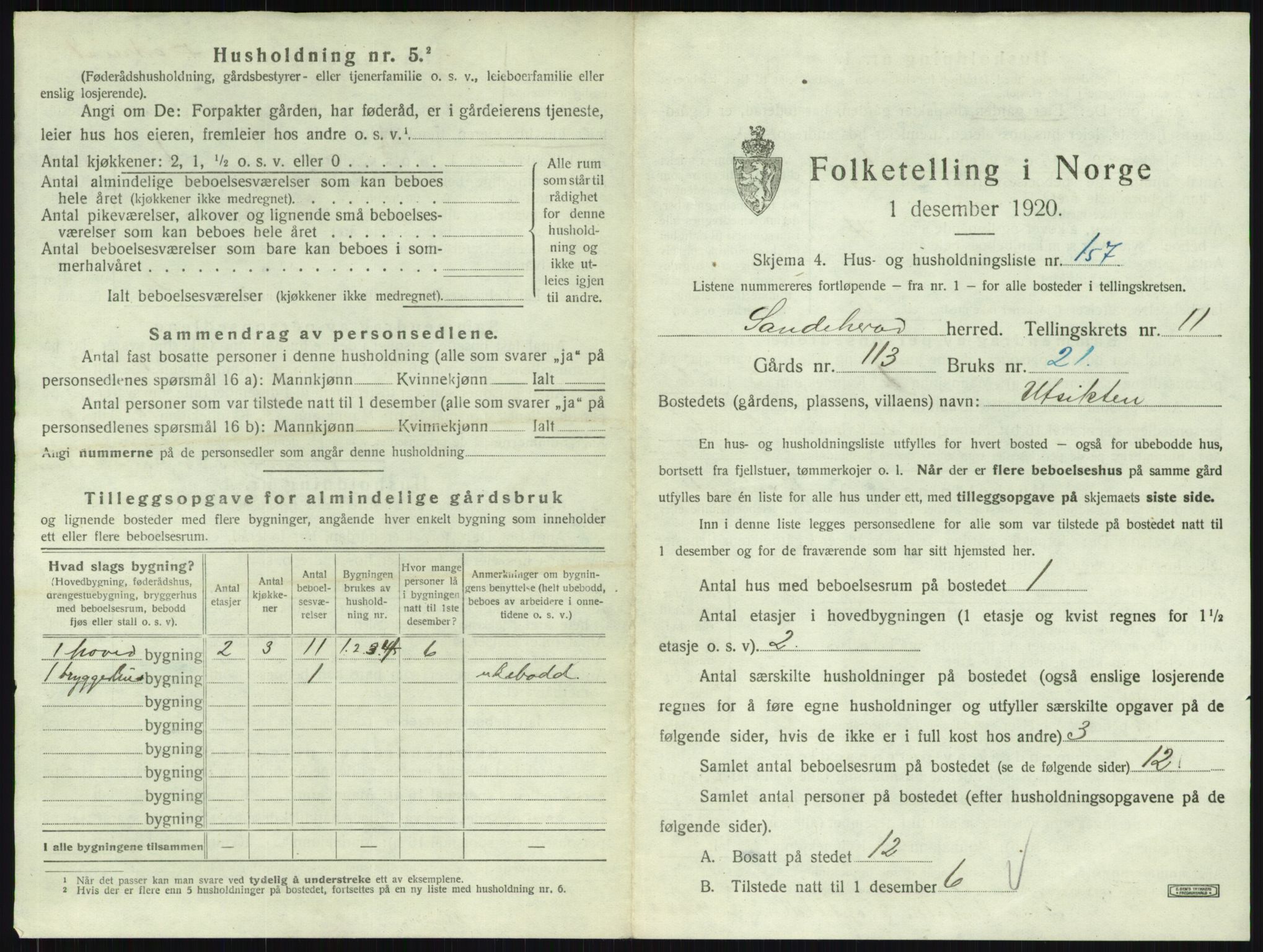 SAKO, 1920 census for Sandeherred, 1920, p. 2571