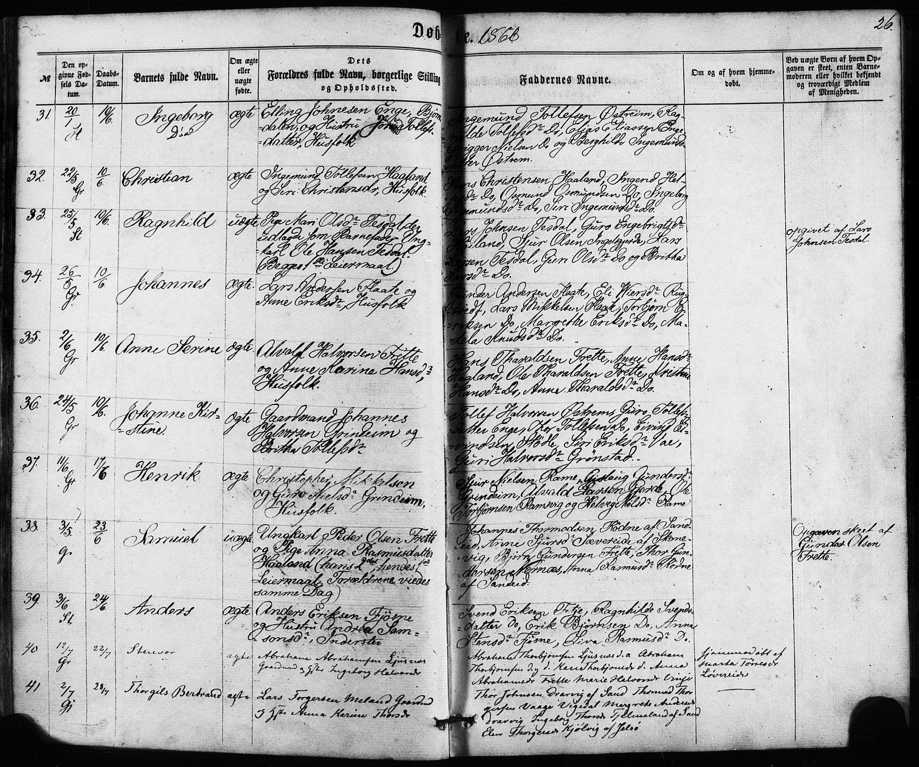 Etne sokneprestembete, AV/SAB-A-75001/H/Haa: Parish register (official) no. A 9, 1862-1878, p. 26