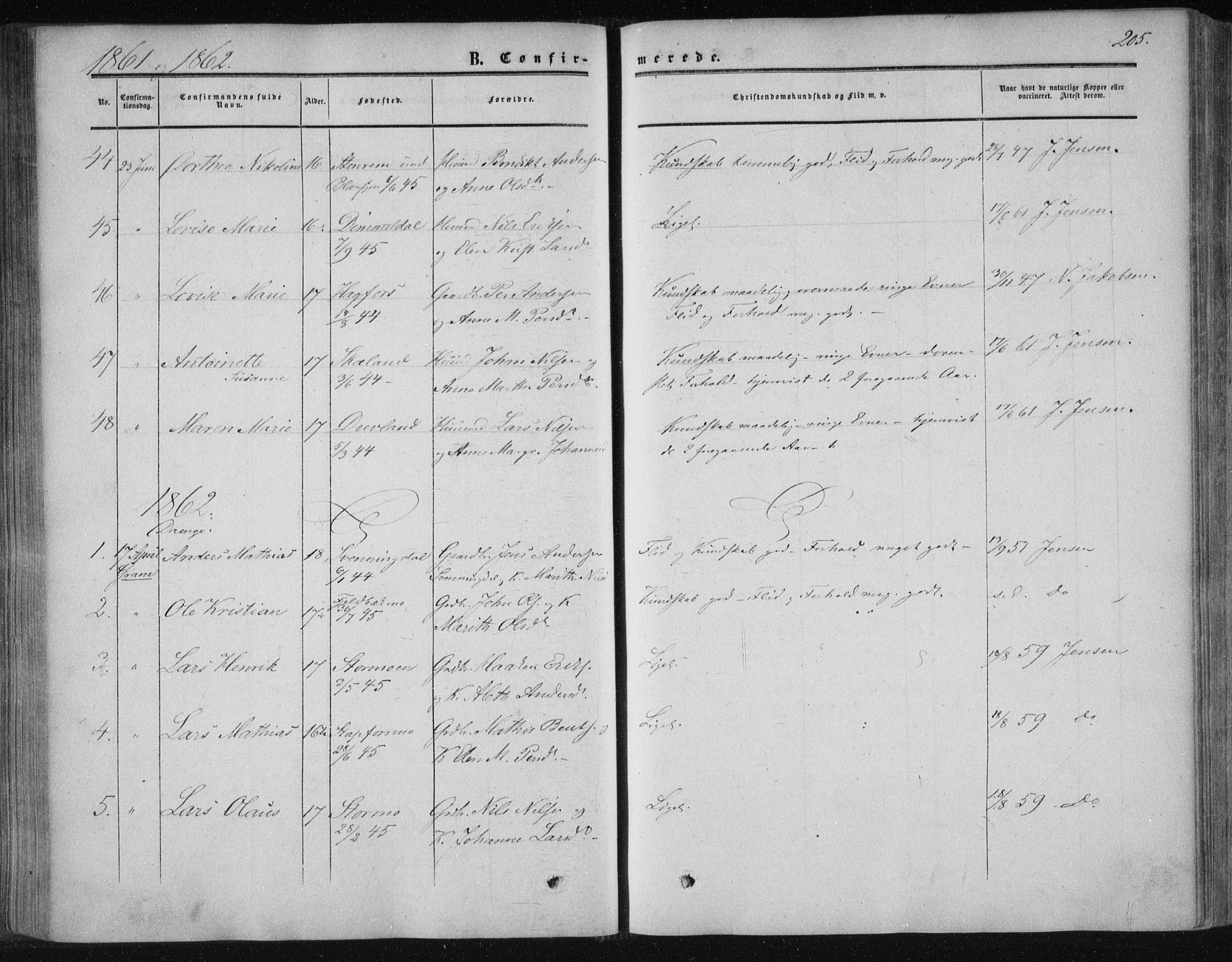 Ministerialprotokoller, klokkerbøker og fødselsregistre - Nordland, SAT/A-1459/820/L0293: Parish register (official) no. 820A14, 1855-1865, p. 205