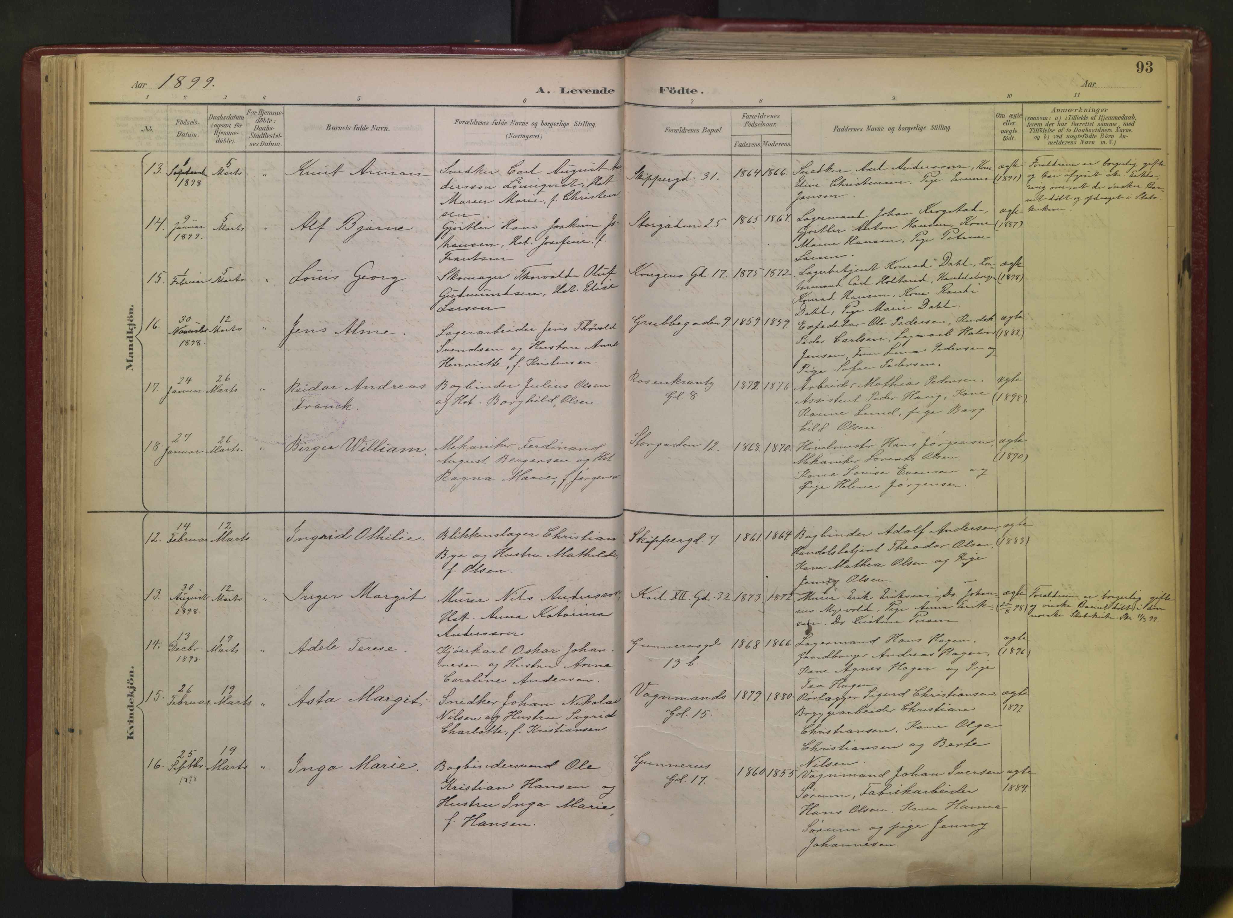 Oslo domkirke Kirkebøker, AV/SAO-A-10752/F/Fa/L0039: Parish register (official) no. 39, 1893-1932, p. 93