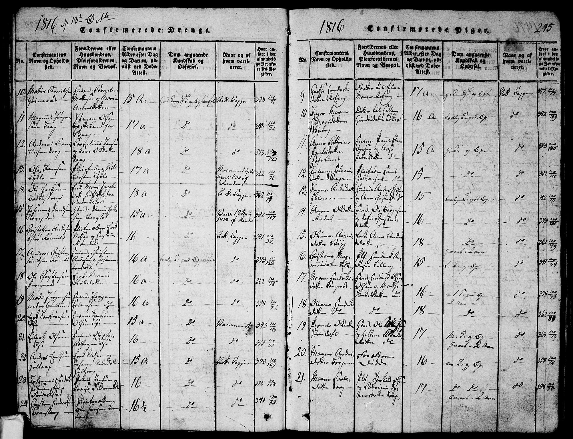 Skjeberg prestekontor Kirkebøker, AV/SAO-A-10923/G/Ga/L0001: Parish register (copy) no. I 1, 1815-1830, p. 245