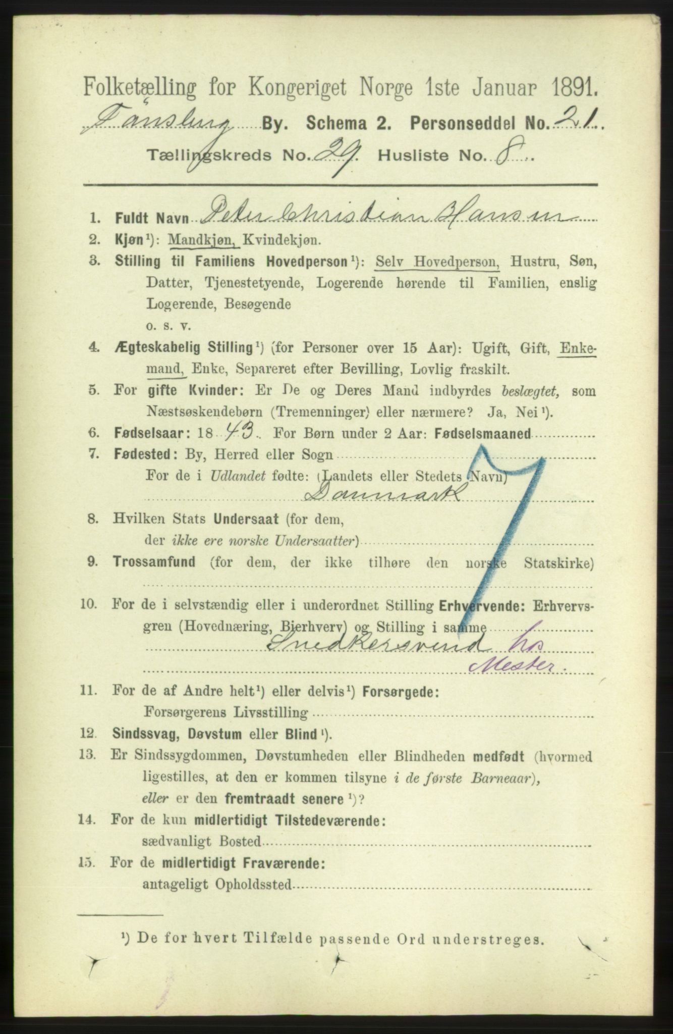 RA, 1891 census for 0705 Tønsberg, 1891, p. 7183