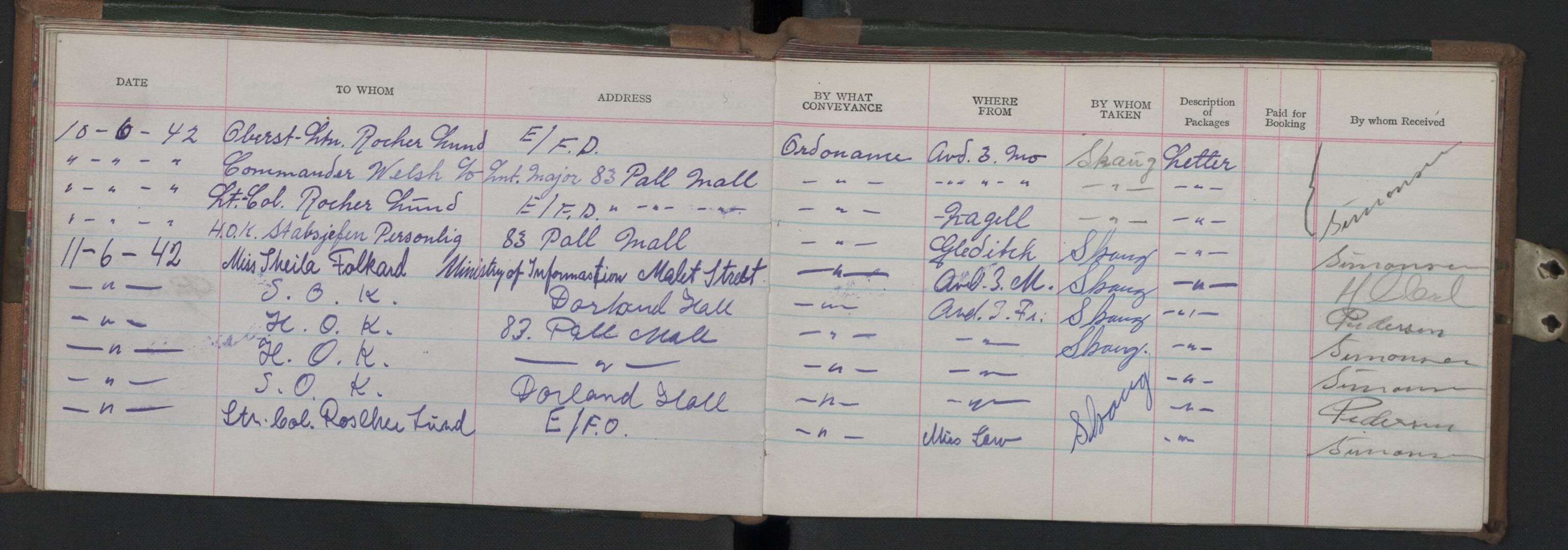 Forsvarets Overkommando. 2. kontor. Arkiv 8.3 (FO.II/8.3). Korrespondanse FD/E og FO.II, AV/RA-RAFA-7141/Dac/Dacb/L0005: Utgående postjournaler, 1942-1944, p. 49