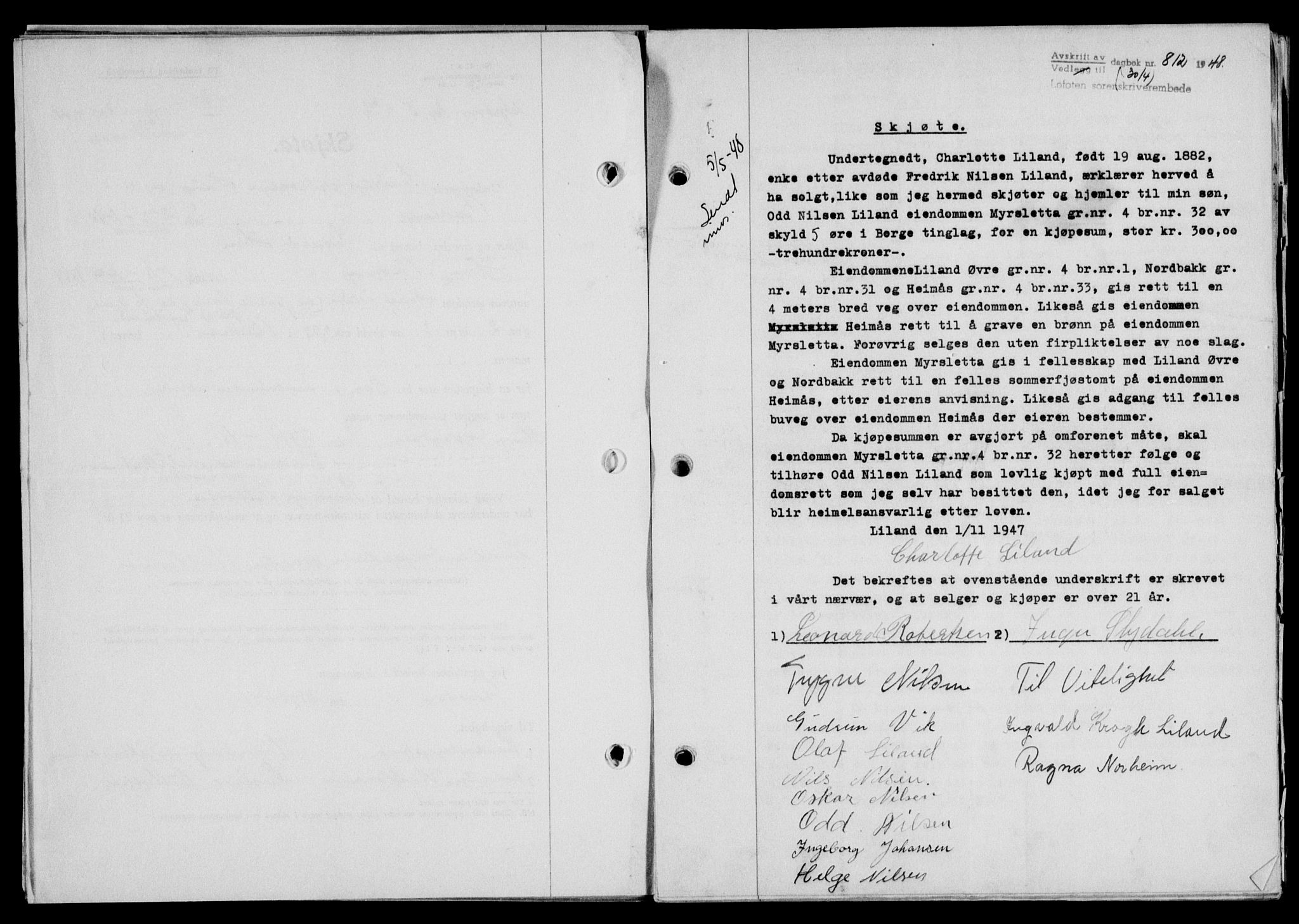 Lofoten sorenskriveri, SAT/A-0017/1/2/2C/L0018a: Mortgage book no. 18a, 1948-1948, Diary no: : 812/1948