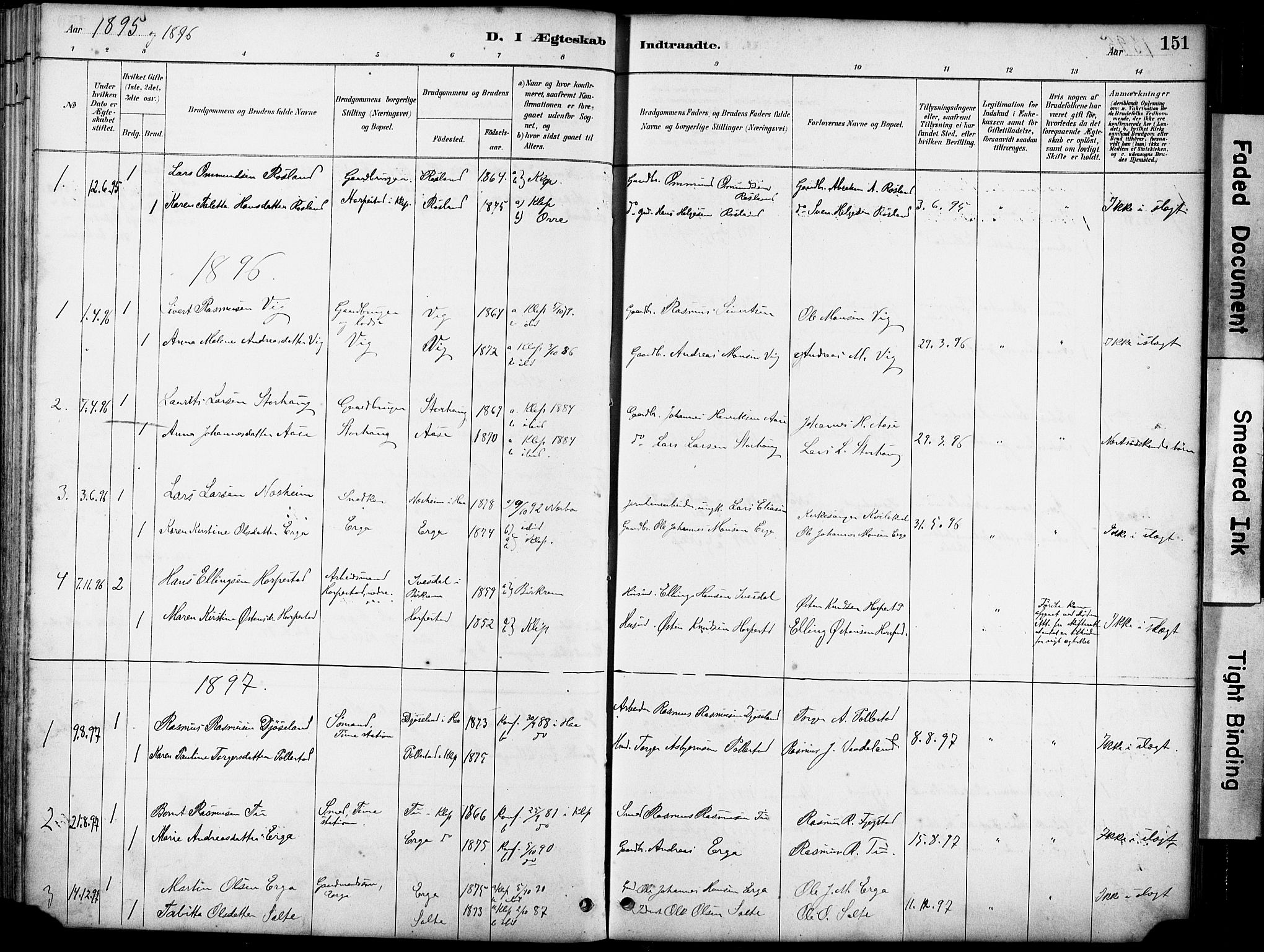 Klepp sokneprestkontor, SAST/A-101803/001/3/30BA/L0007: Parish register (official) no. A 8, 1886-1912, p. 151
