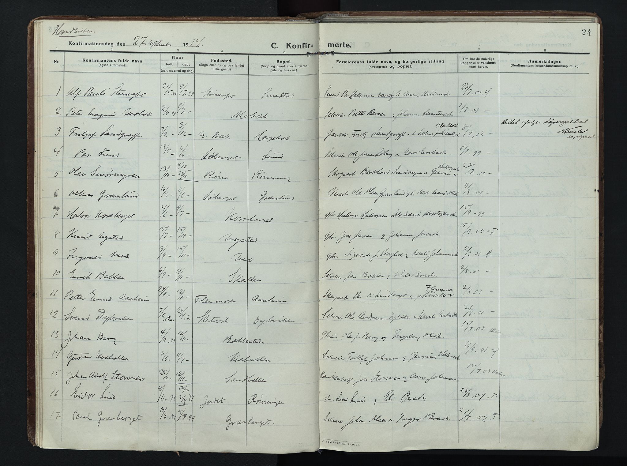 Trysil prestekontor, AV/SAH-PREST-046/H/Ha/Haa/L0014: Parish register (official) no. 14, 1912-1923, p. 24