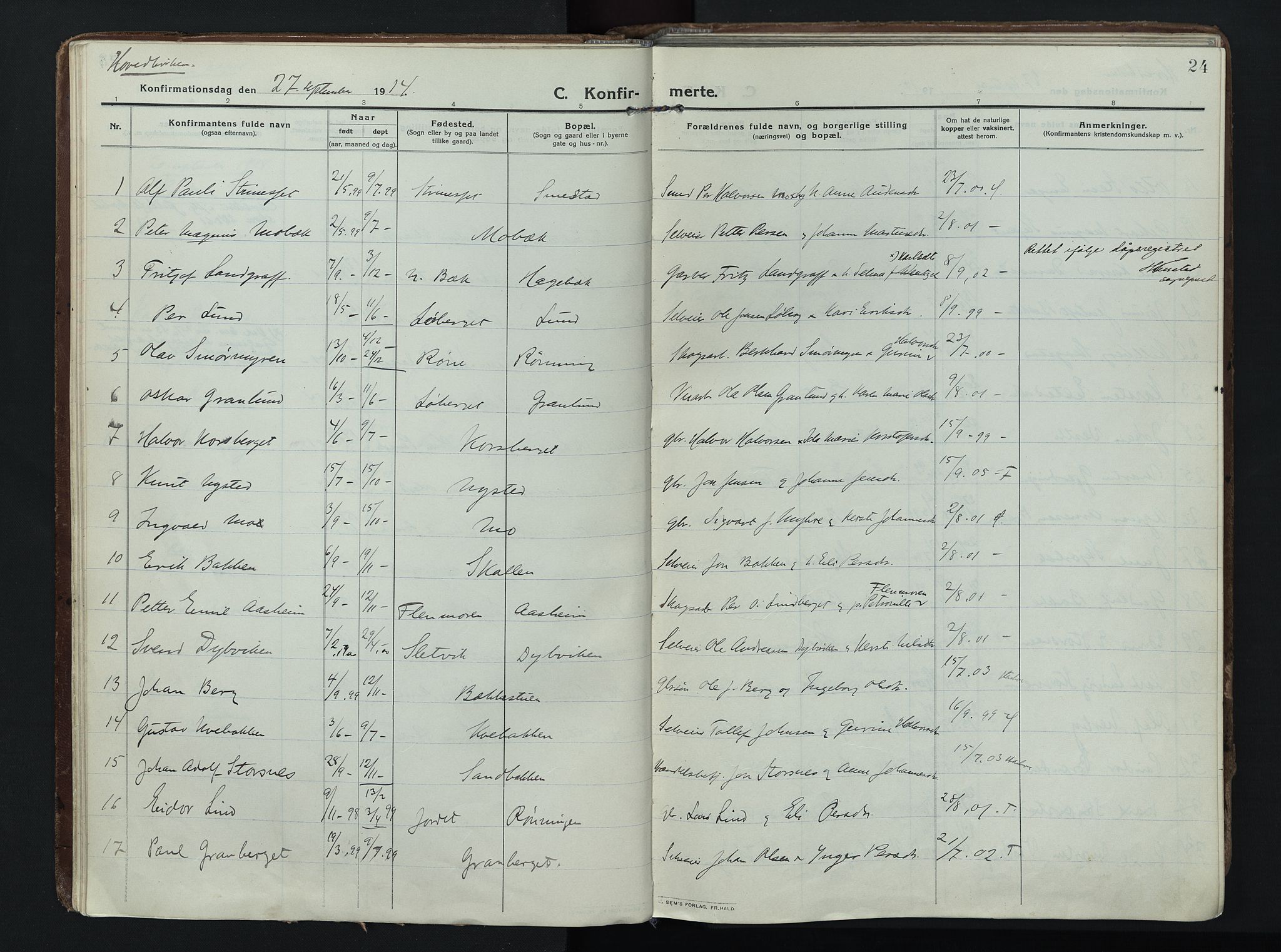 Trysil prestekontor, SAH/PREST-046/H/Ha/Haa/L0014: Parish register (official) no. 14, 1912-1923, p. 24