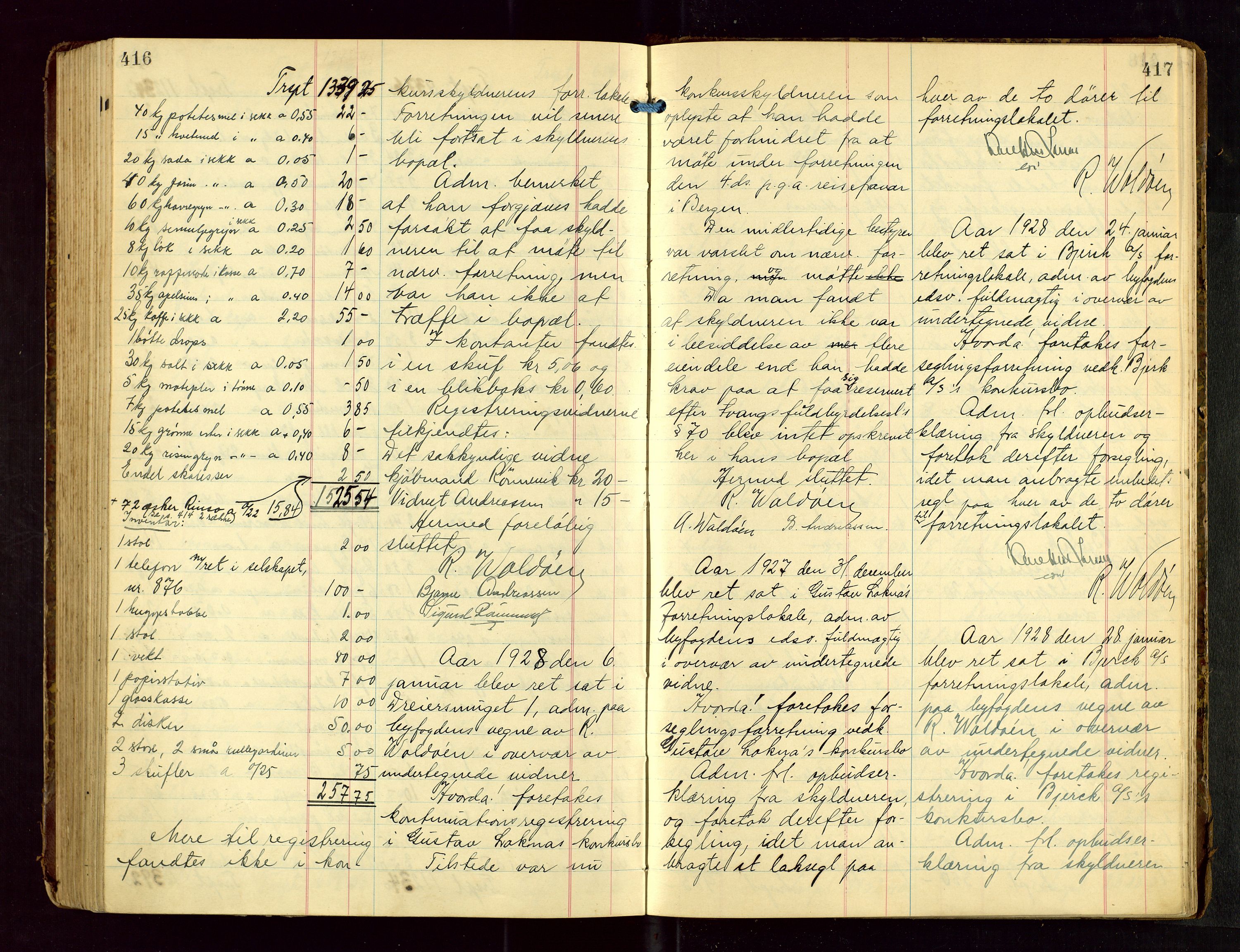 Haugesund tingrett, AV/SAST-A-101415/01/IV/IVB/L0005: Skifteregistreringsprotokoll, med register, 1923-1929, p. 416-417