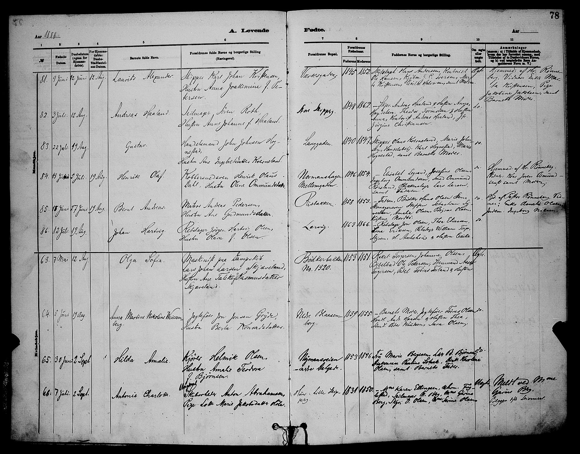 St. Johannes sokneprestkontor, AV/SAST-A-101814/001/30/30BB/L0001: Parish register (copy) no. B 1, 1885-1897, p. 78