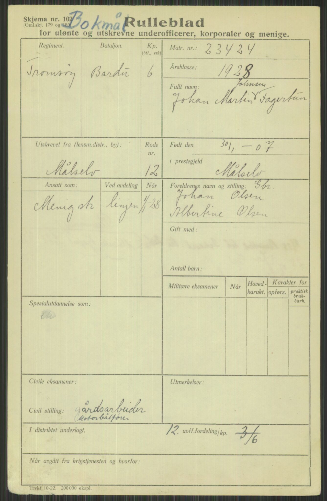 Forsvaret, Troms infanteriregiment nr. 16, AV/RA-RAFA-3146/P/Pa/L0013/0003: Rulleblad / Rulleblad for regimentets menige mannskaper, årsklasse 1928, 1928, p. 121