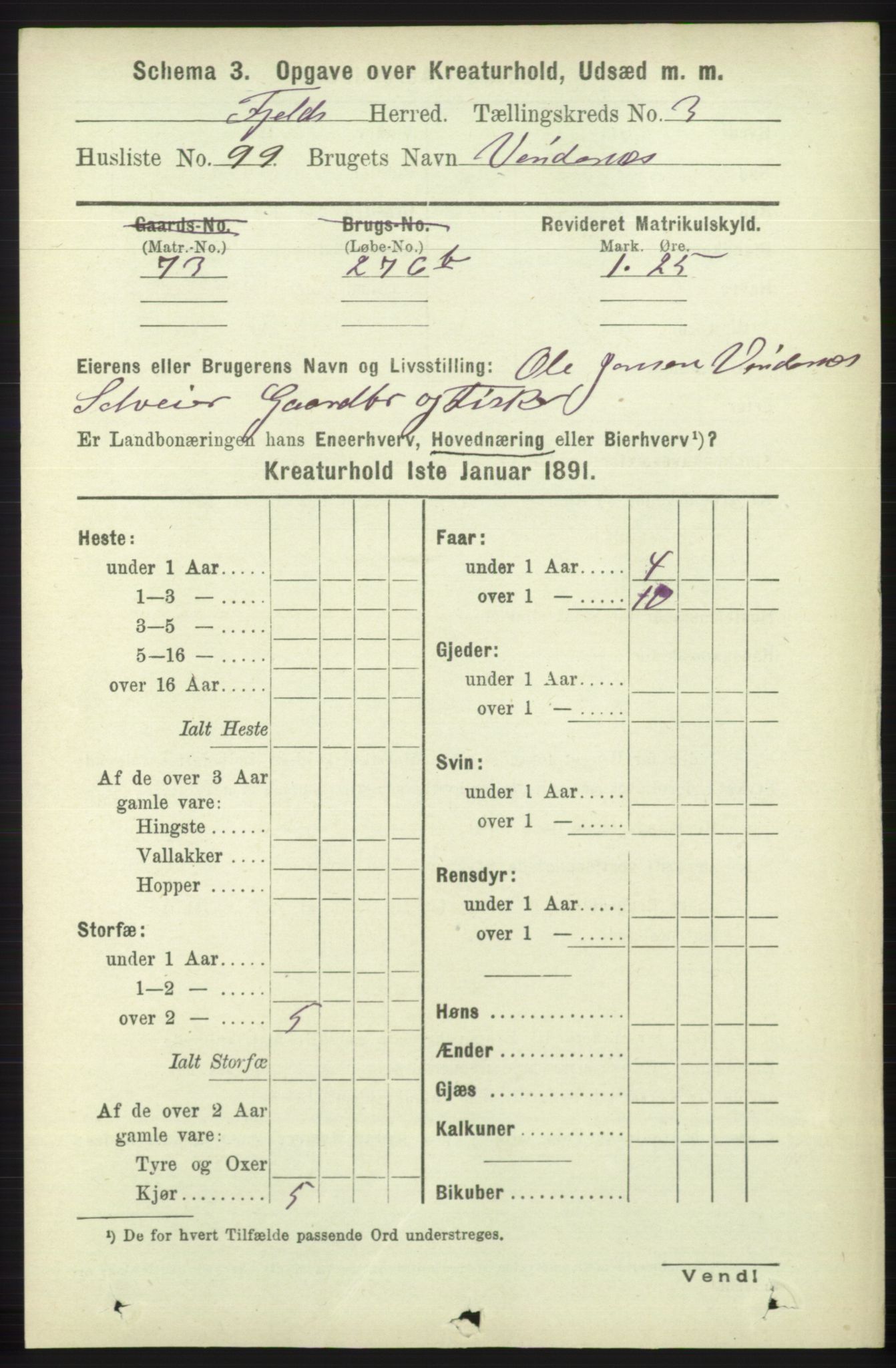 RA, 1891 census for 1246 Fjell, 1891, p. 4367