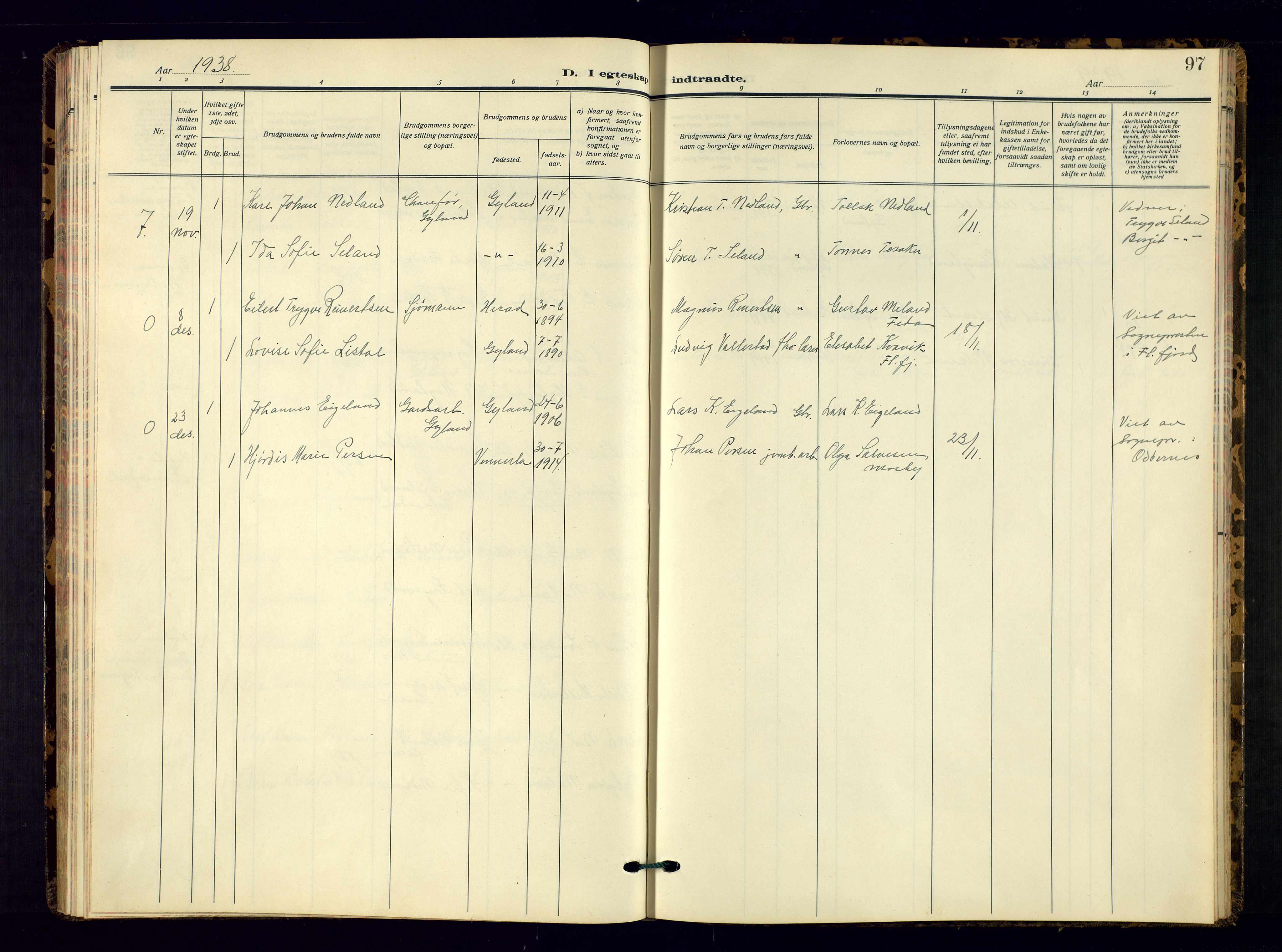 Bakke sokneprestkontor, AV/SAK-1111-0002/F/Fb/Fbb/L0005: Parish register (copy) no. B 5, 1927-1947, p. 97