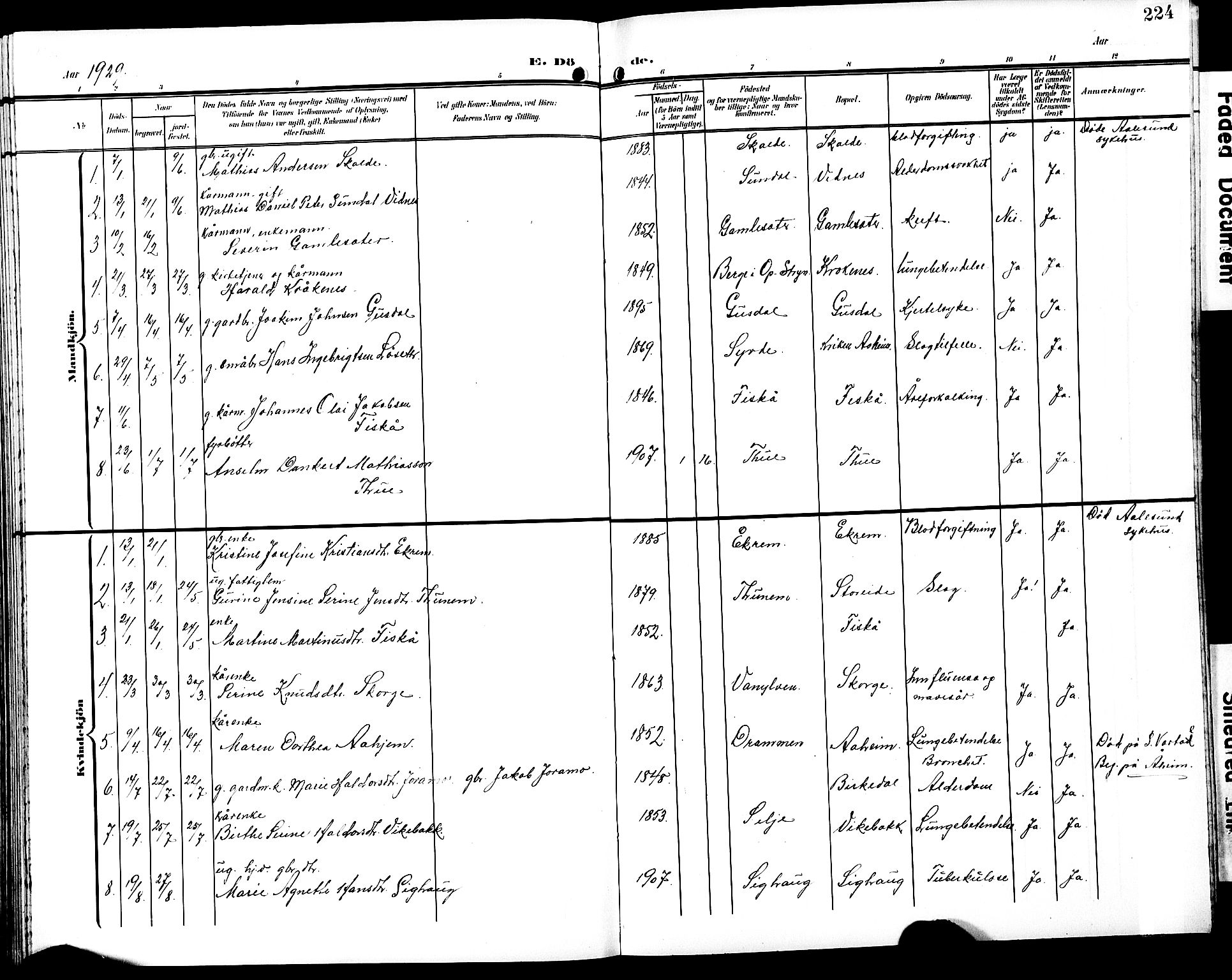 Ministerialprotokoller, klokkerbøker og fødselsregistre - Møre og Romsdal, SAT/A-1454/501/L0018: Parish register (copy) no. 501C04, 1902-1930, p. 224