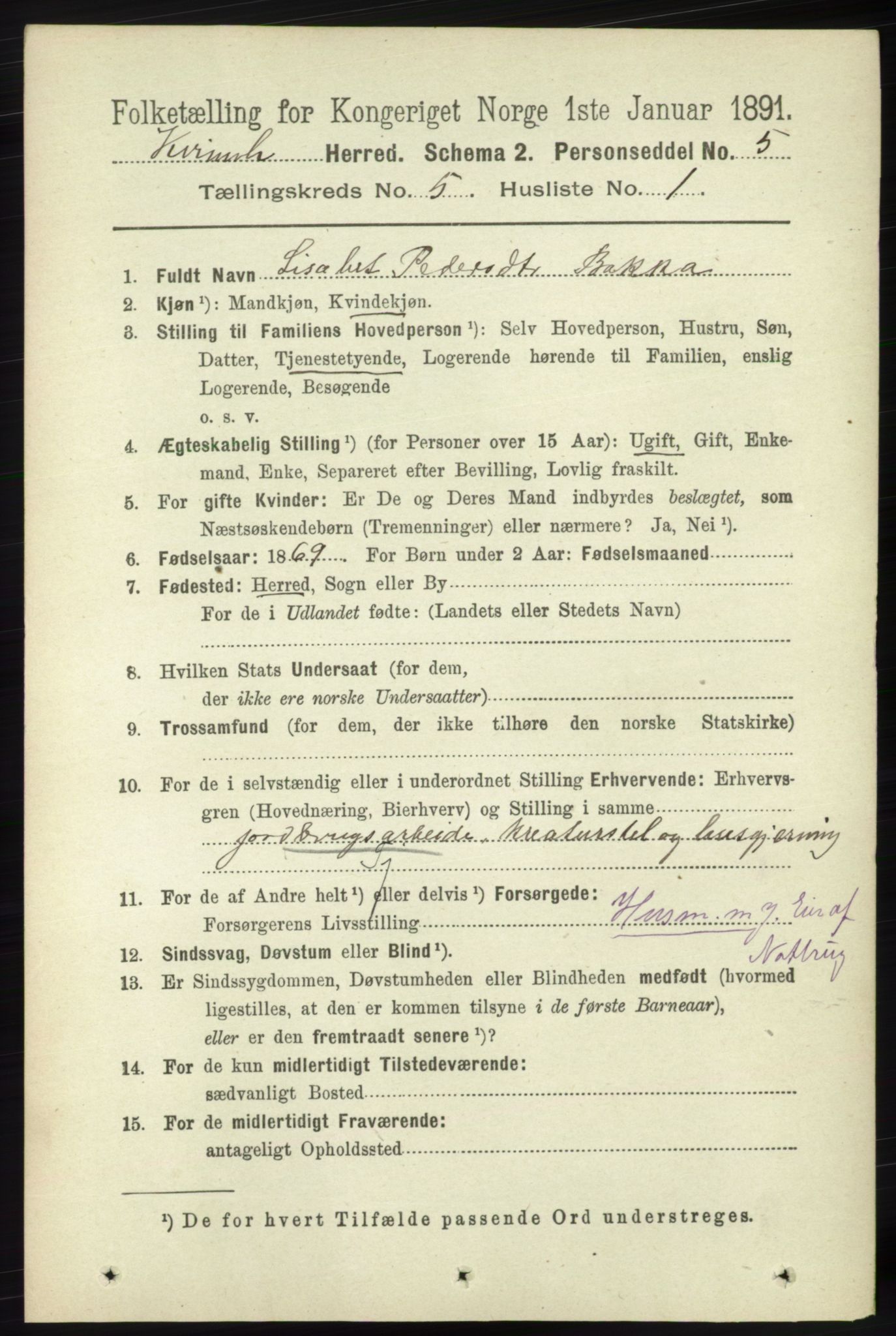 RA, 1891 census for 1224 Kvinnherad, 1891, p. 1746