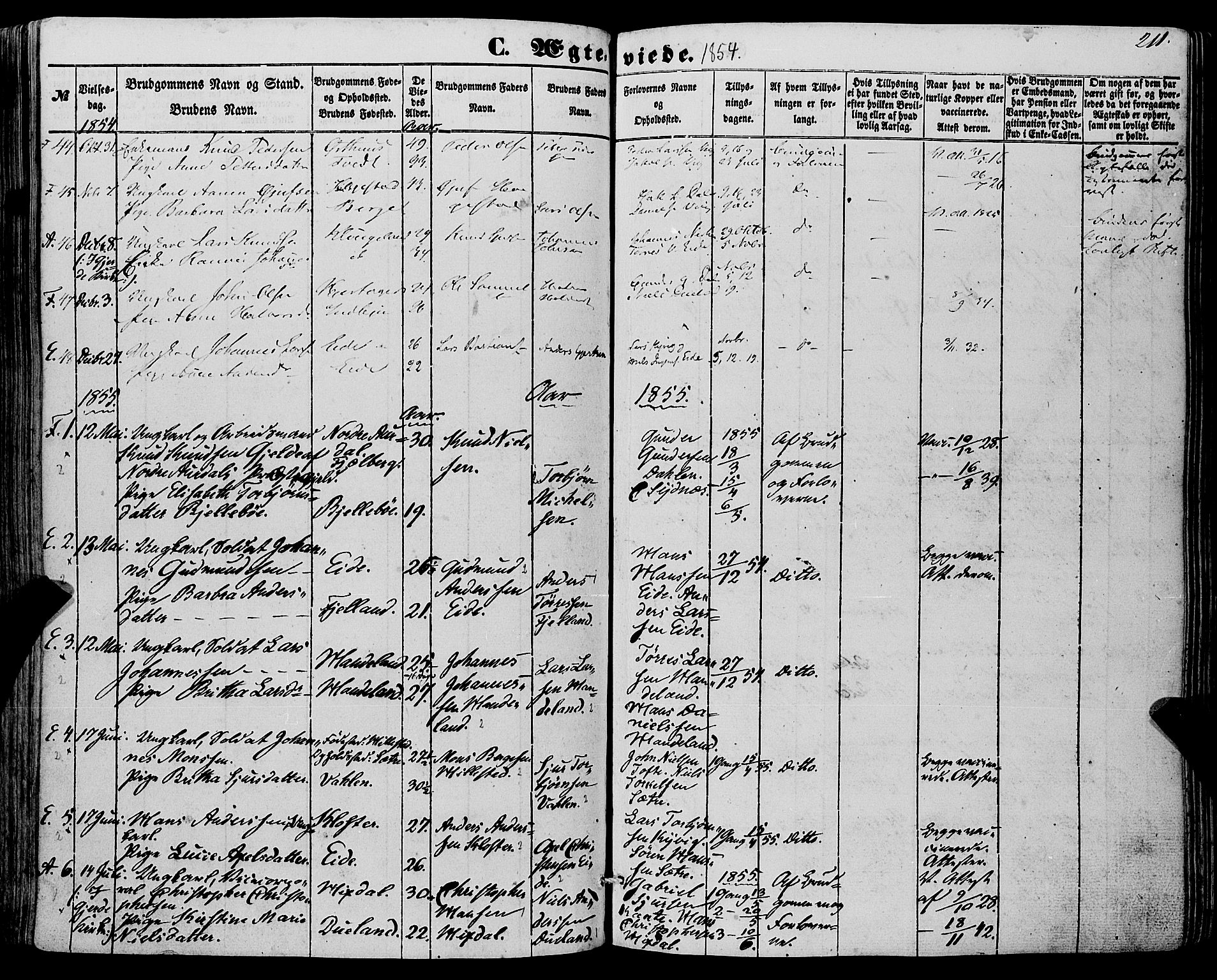 Fjelberg sokneprestembete, SAB/A-75201/H/Haa: Parish register (official) no. A 7, 1851-1867, p. 211
