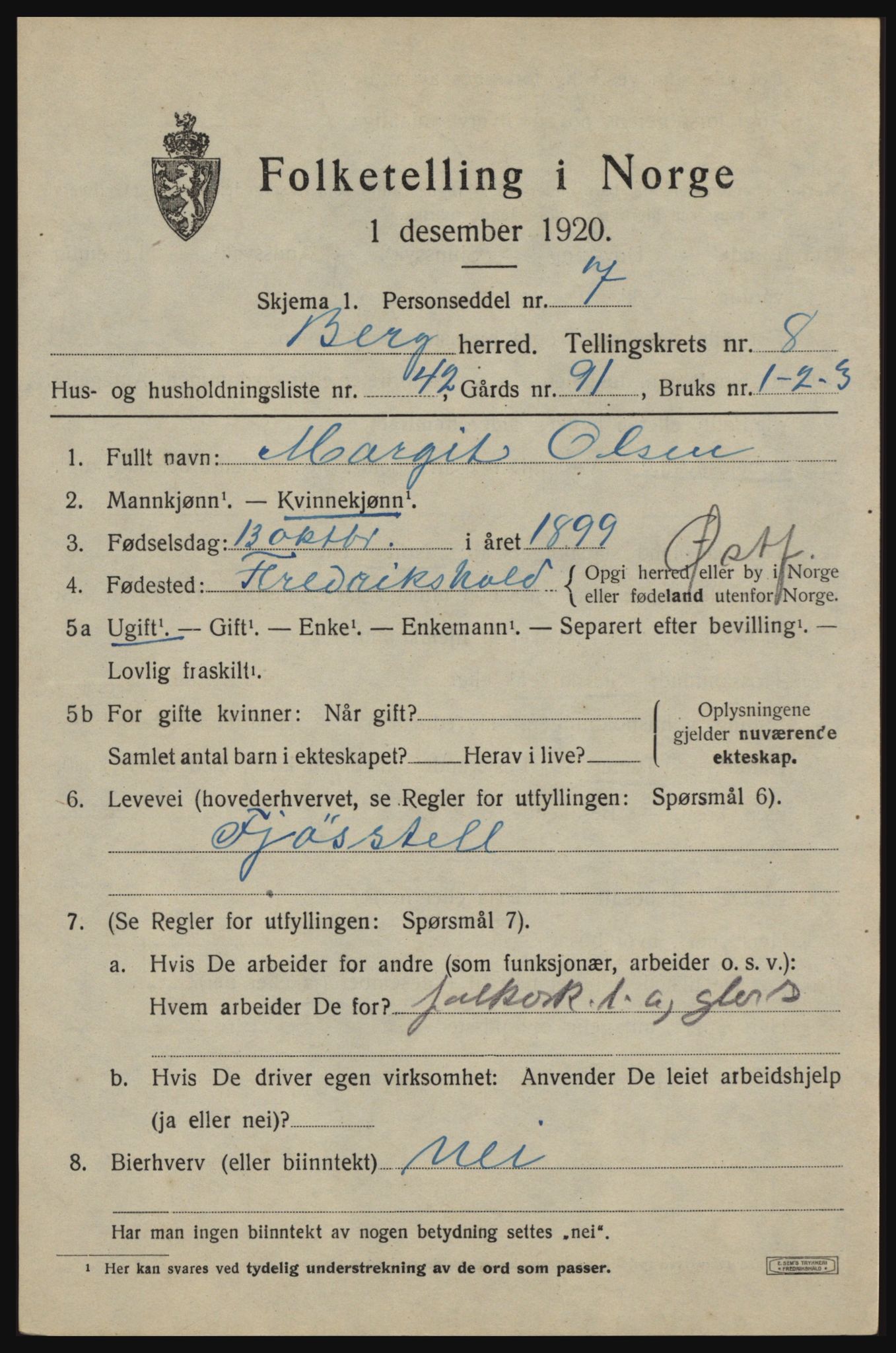 SAO, 1920 census for Berg, 1920, p. 14437