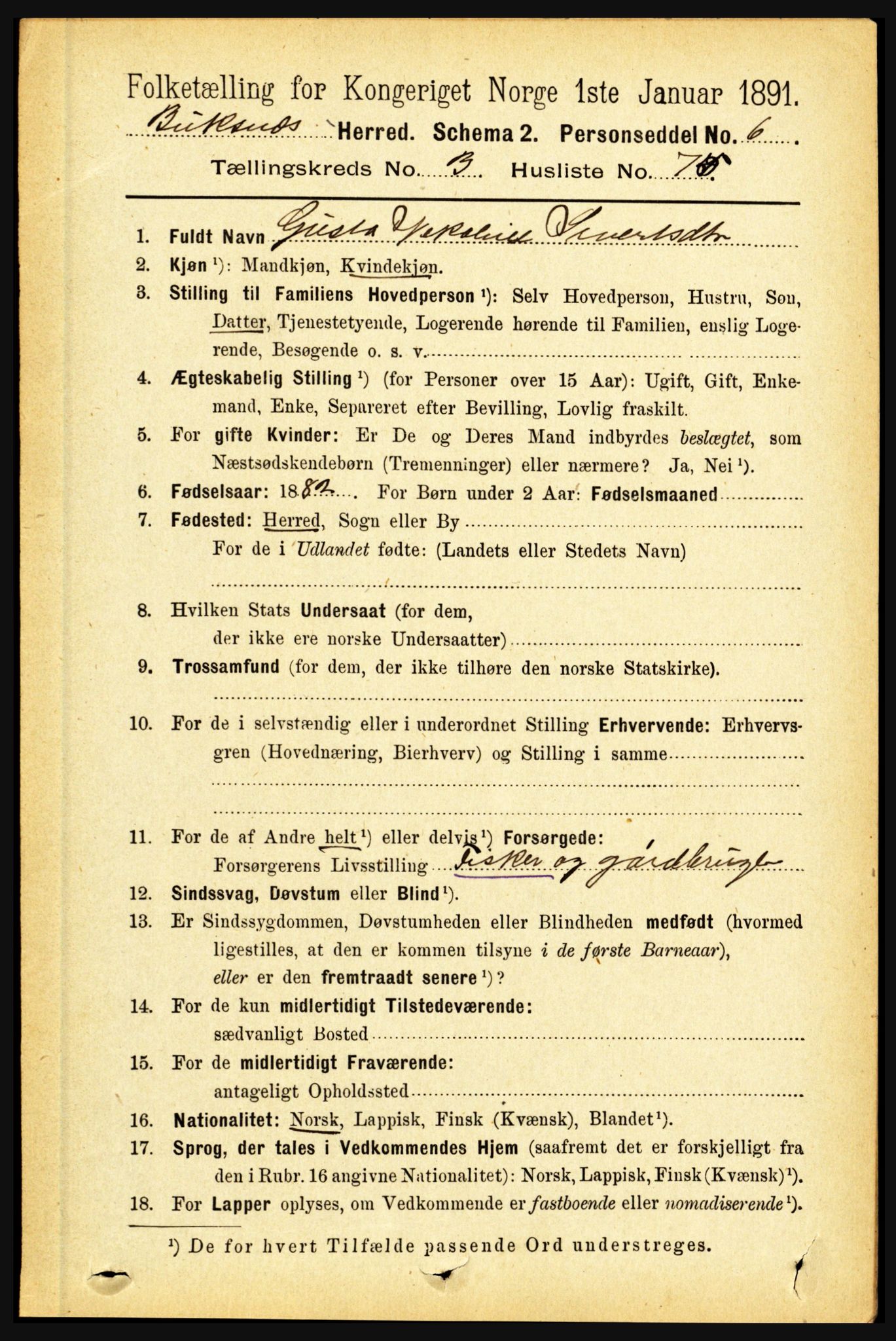 RA, 1891 census for 1860 Buksnes, 1891, p. 2717