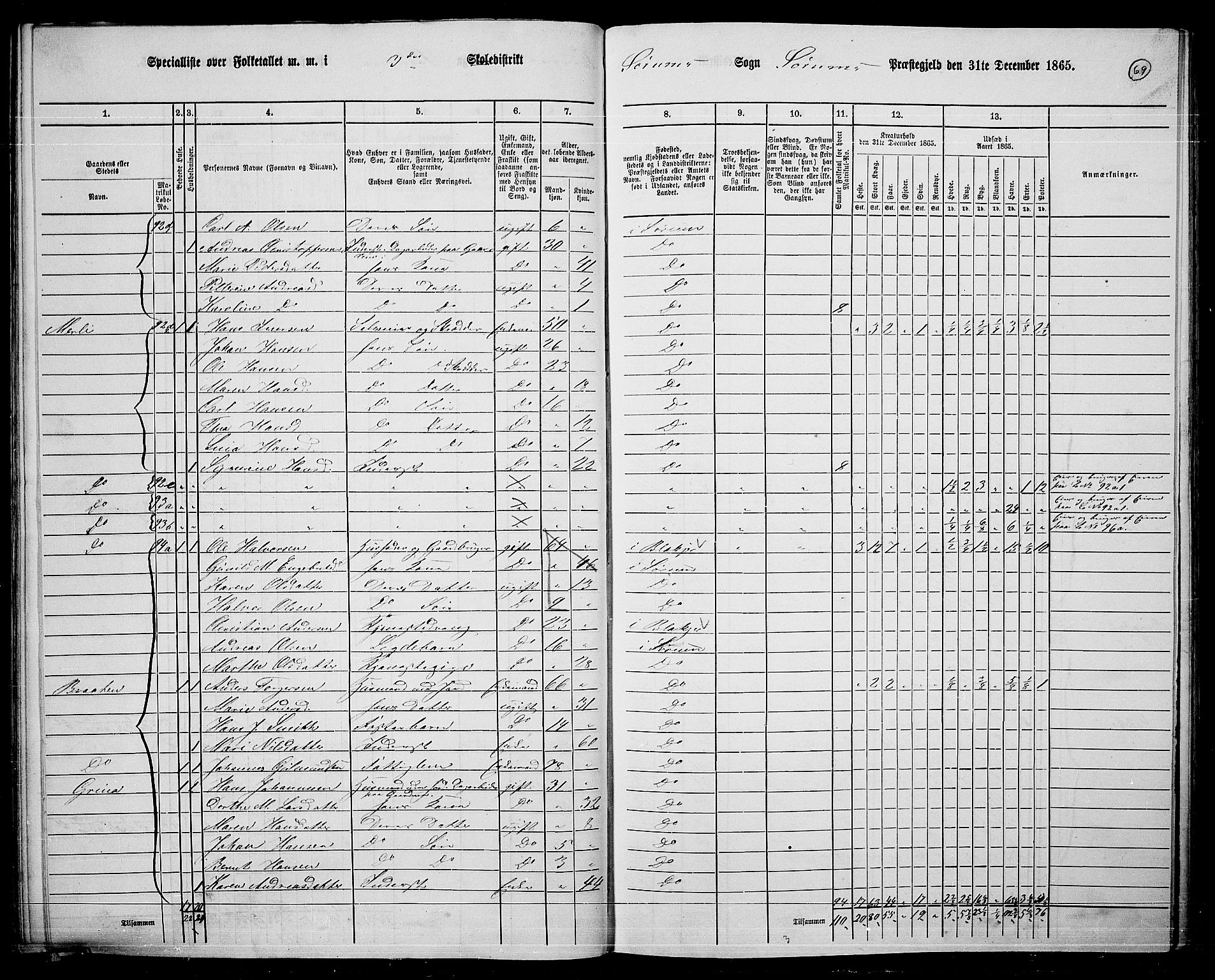 RA, 1865 census for Sørum, 1865, p. 65