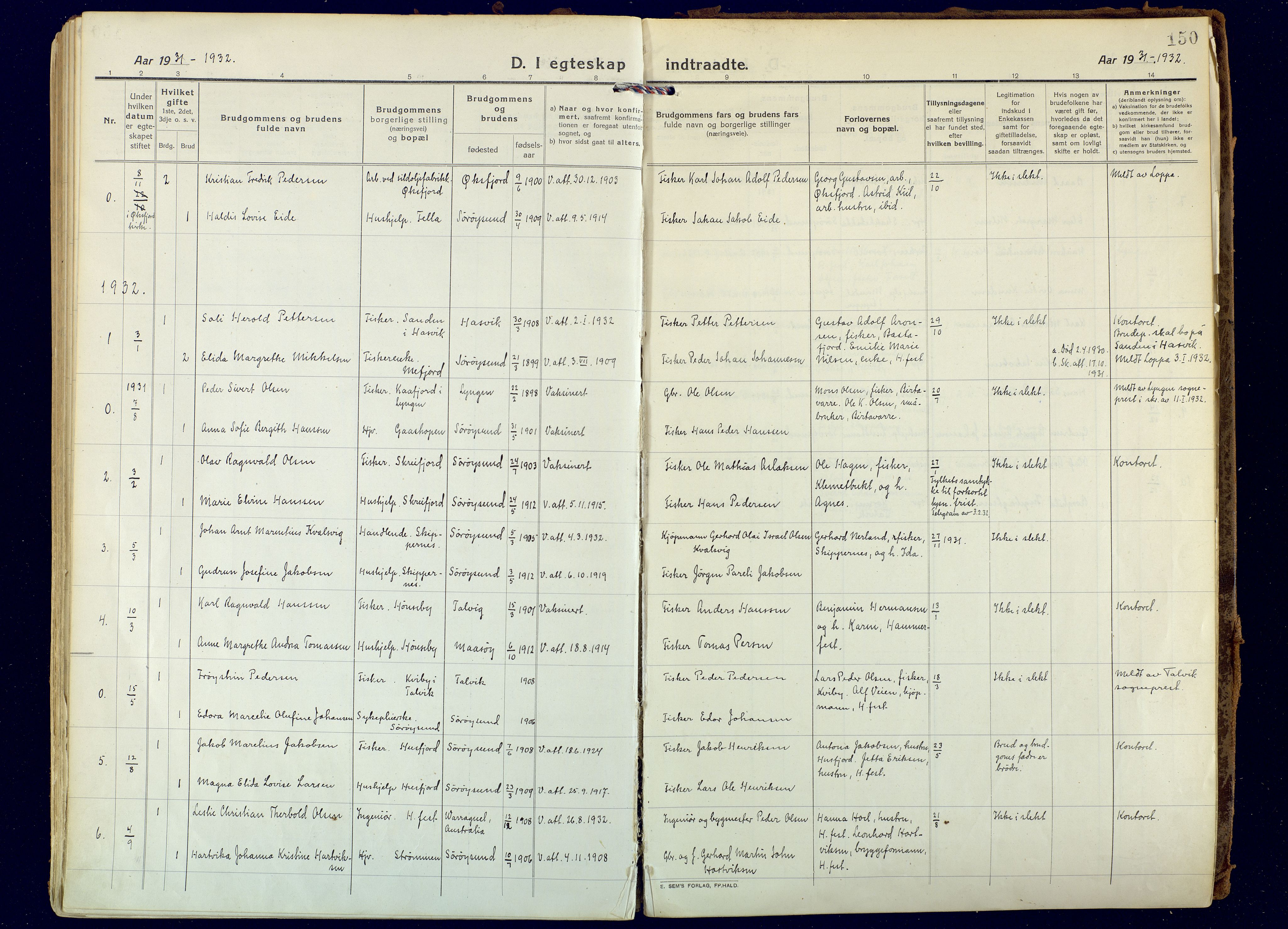 Hammerfest sokneprestkontor, AV/SATØ-S-1347/H/Ha/L0018.kirke: Parish register (official) no. 18, 1918-1933, p. 150