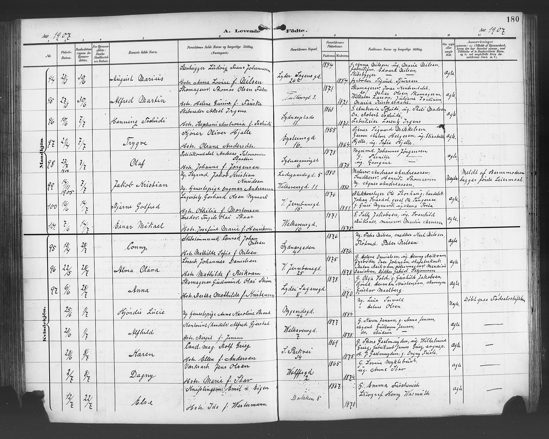 Johanneskirken sokneprestembete, SAB/A-76001/H/Hab: Parish register (copy) no. A 2, 1900-1912, p. 180