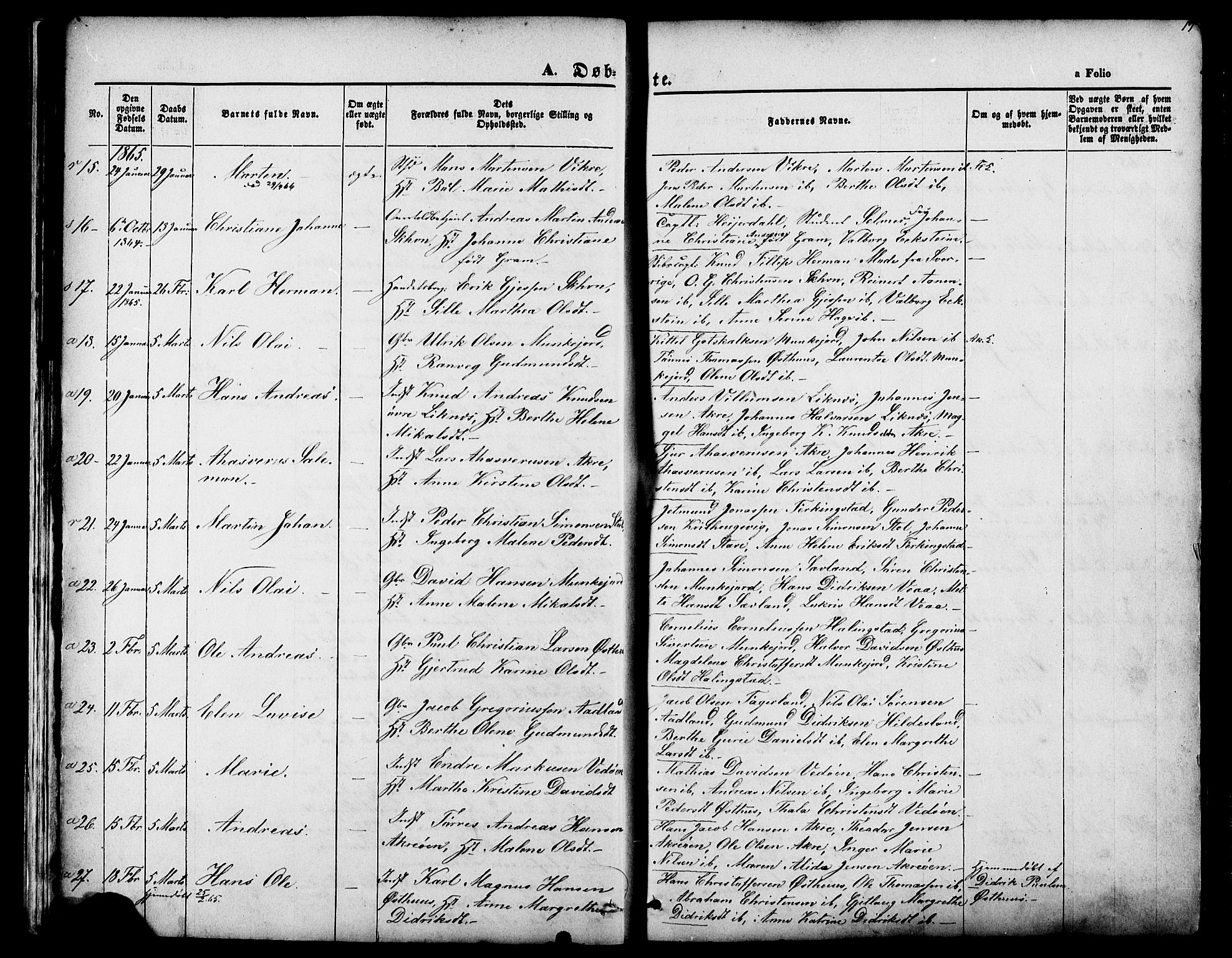 Skudenes sokneprestkontor, SAST/A -101849/H/Ha/Haa/L0006: Parish register (official) no. A 4, 1864-1881, p. 17