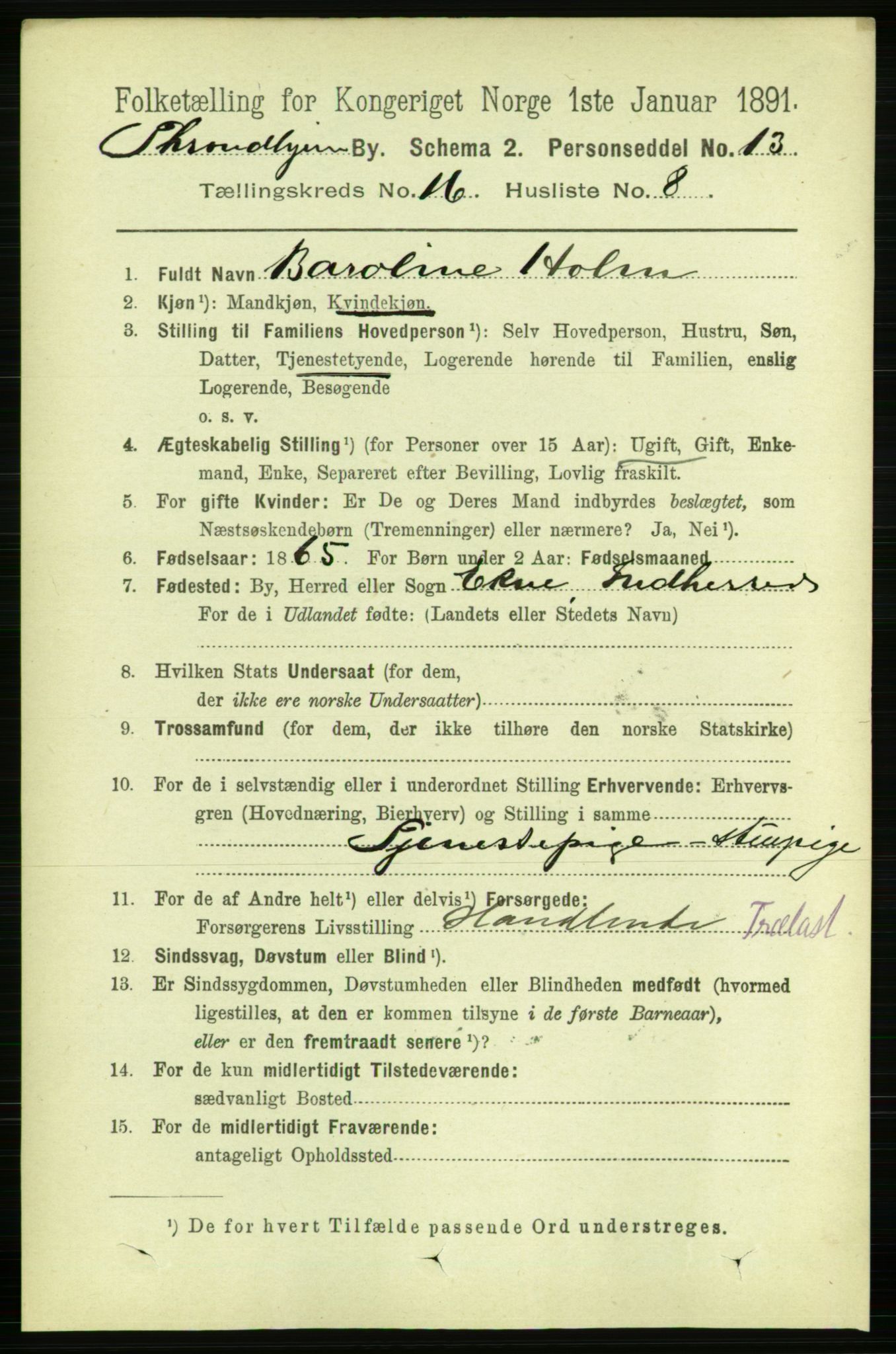 RA, 1891 census for 1601 Trondheim, 1891, p. 12416