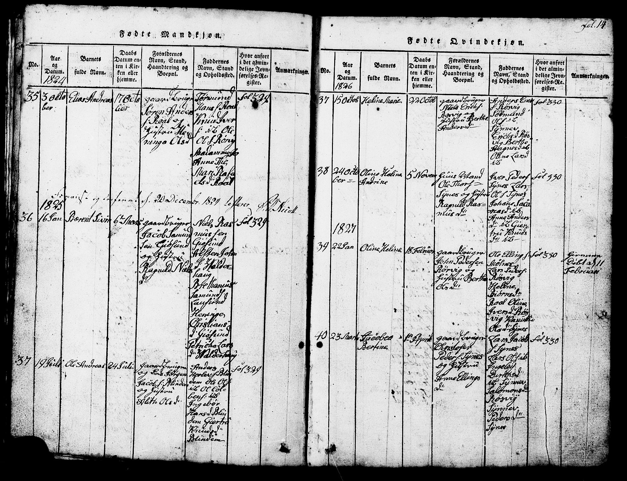 Ministerialprotokoller, klokkerbøker og fødselsregistre - Møre og Romsdal, AV/SAT-A-1454/537/L0520: Parish register (copy) no. 537C01, 1819-1868, p. 14