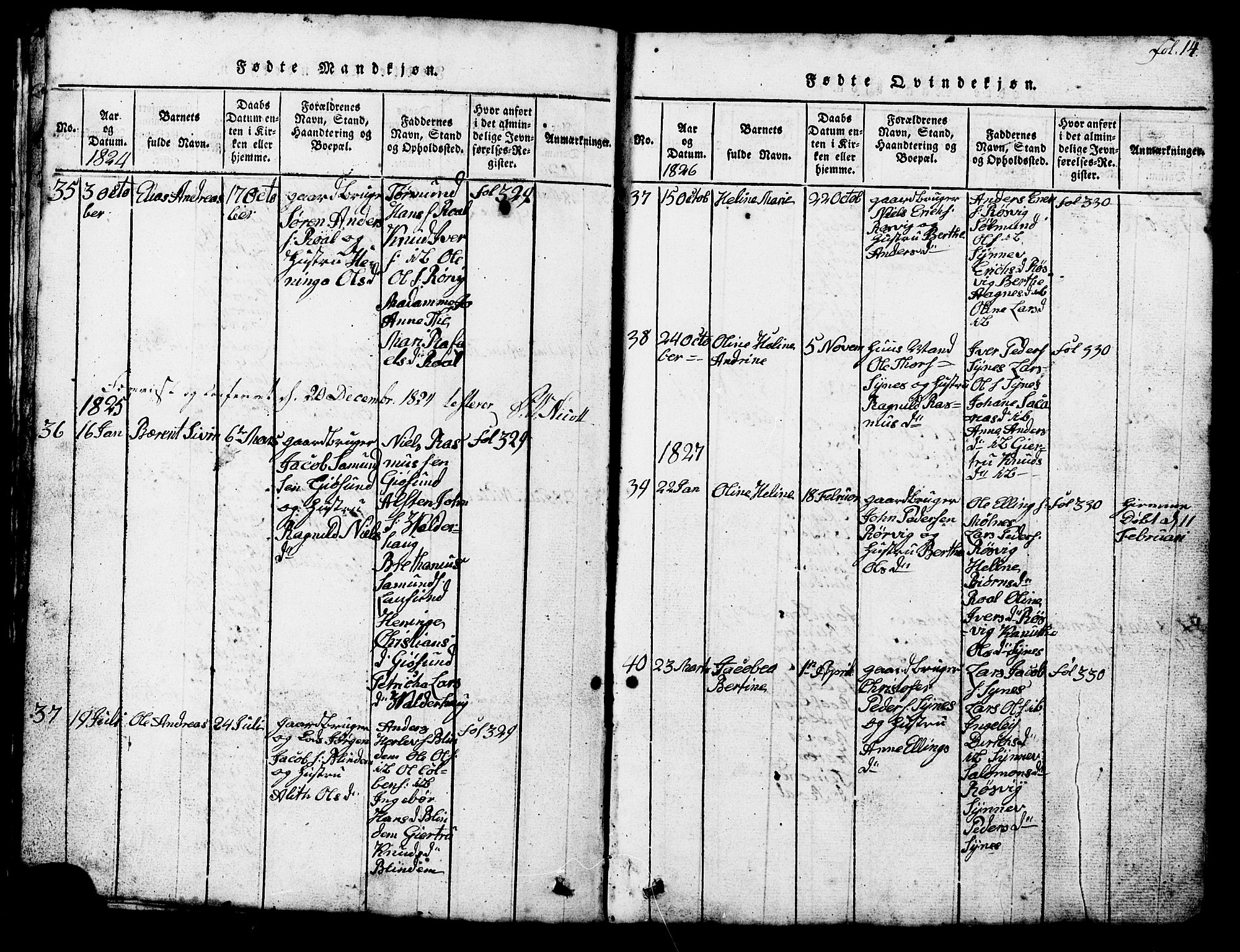 Ministerialprotokoller, klokkerbøker og fødselsregistre - Møre og Romsdal, SAT/A-1454/537/L0520: Parish register (copy) no. 537C01, 1819-1868, p. 14