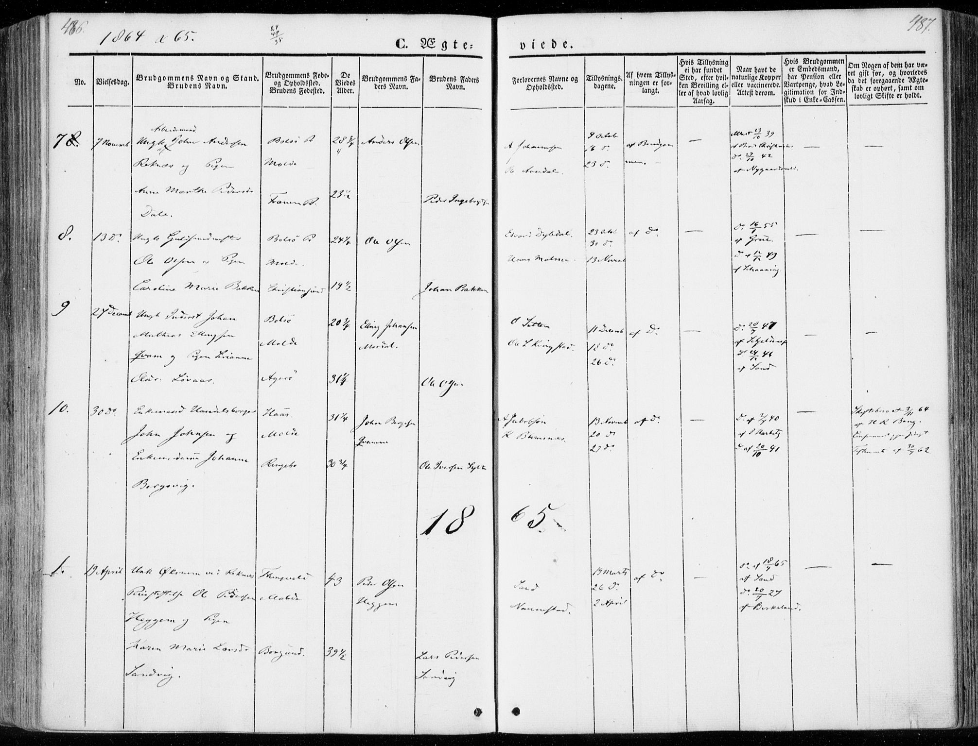 Ministerialprotokoller, klokkerbøker og fødselsregistre - Møre og Romsdal, AV/SAT-A-1454/558/L0689: Parish register (official) no. 558A03, 1843-1872, p. 486-487