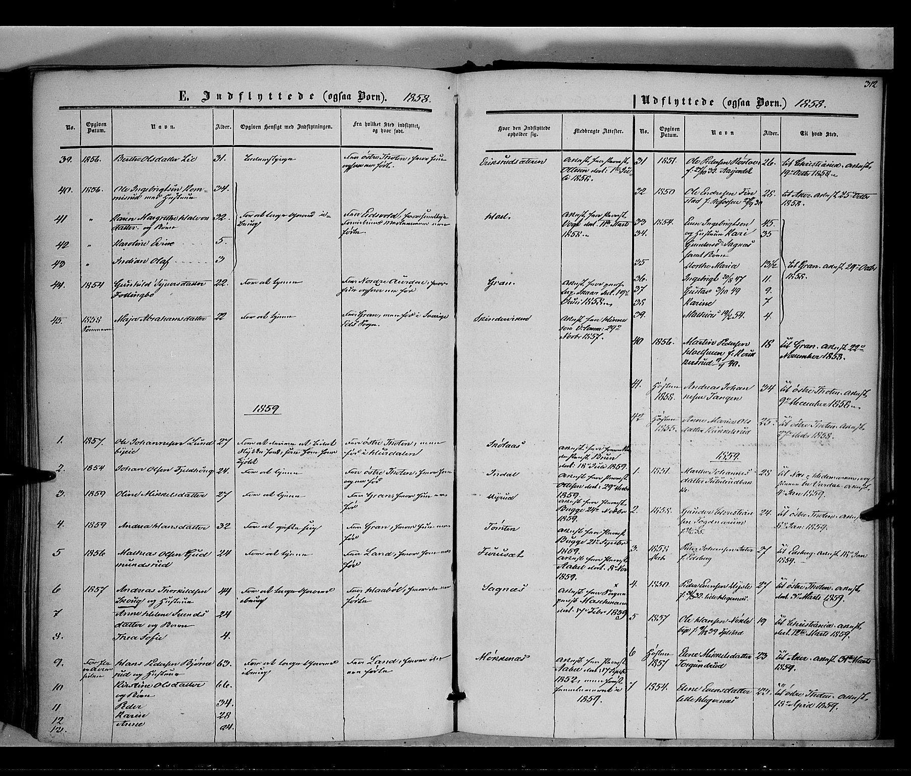 Vestre Toten prestekontor, SAH/PREST-108/H/Ha/Haa/L0006: Parish register (official) no. 6, 1856-1861, p. 312