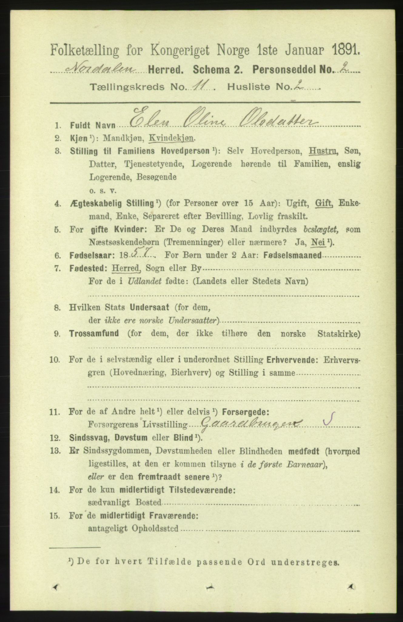 RA, 1891 census for 1524 Norddal, 1891, p. 2511