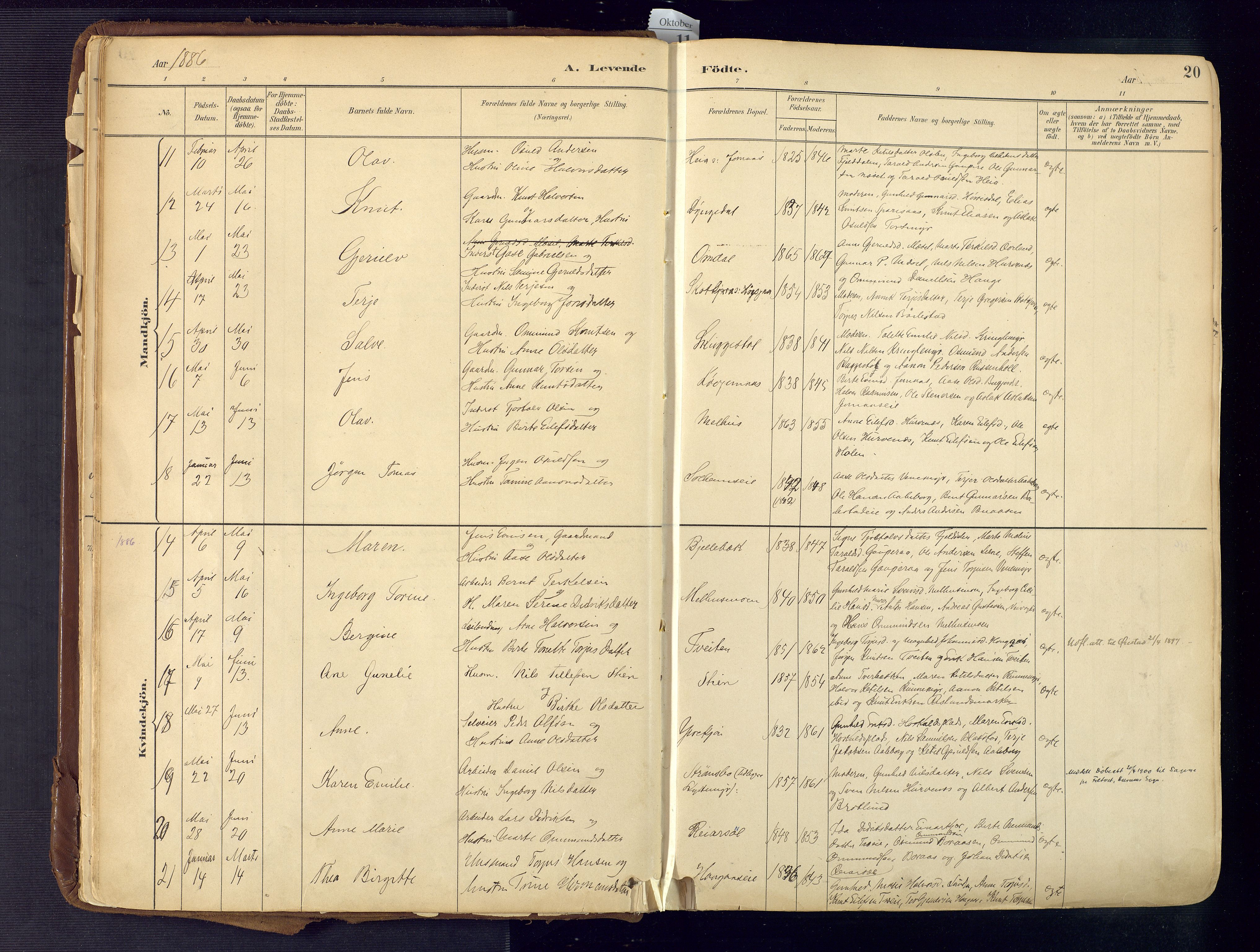 Froland sokneprestkontor, AV/SAK-1111-0013/F/Fa/L0005: Parish register (official) no. A 5, 1882-1921, p. 20