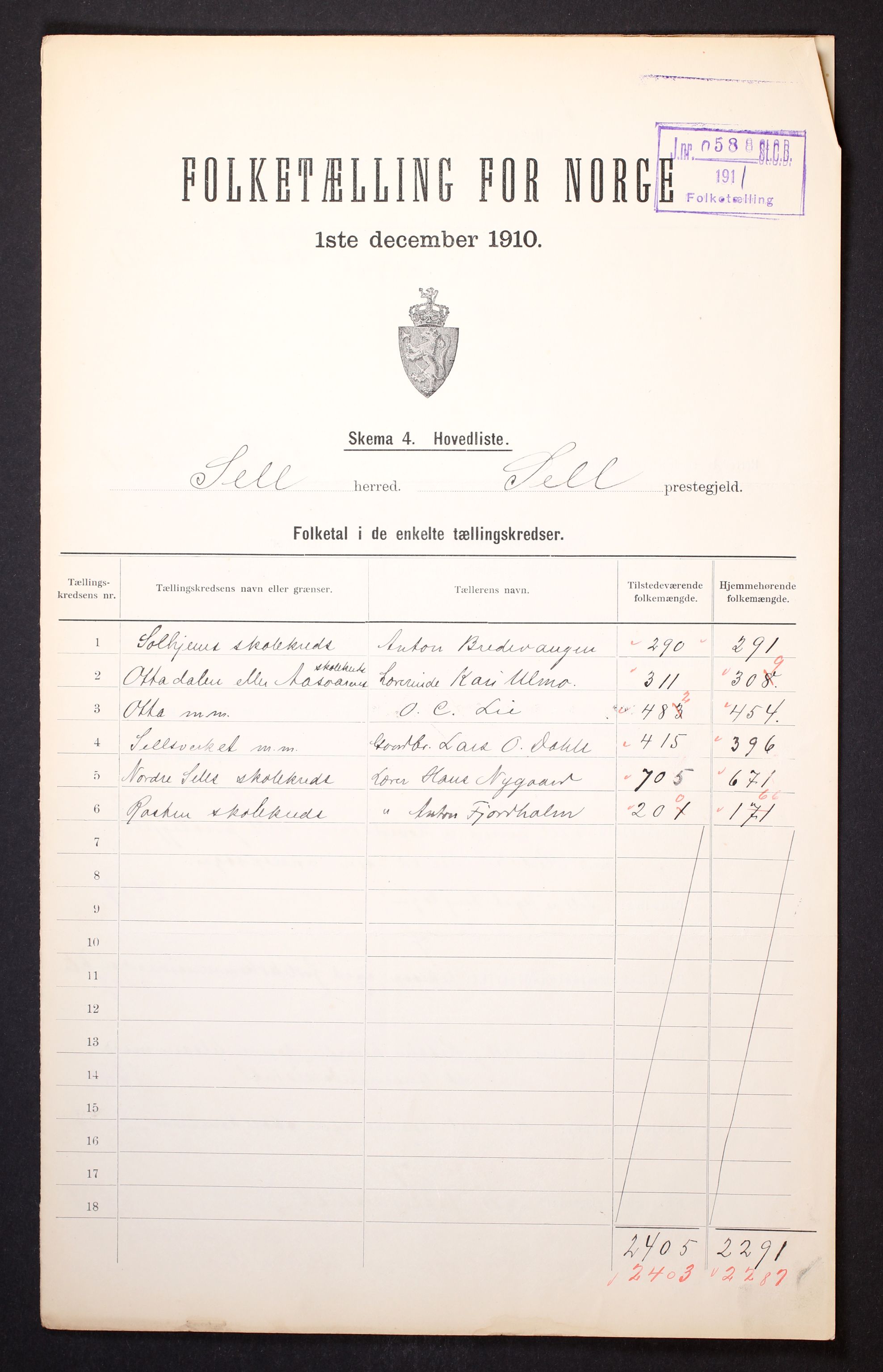 RA, 1910 census for Sel, 1910, p. 2