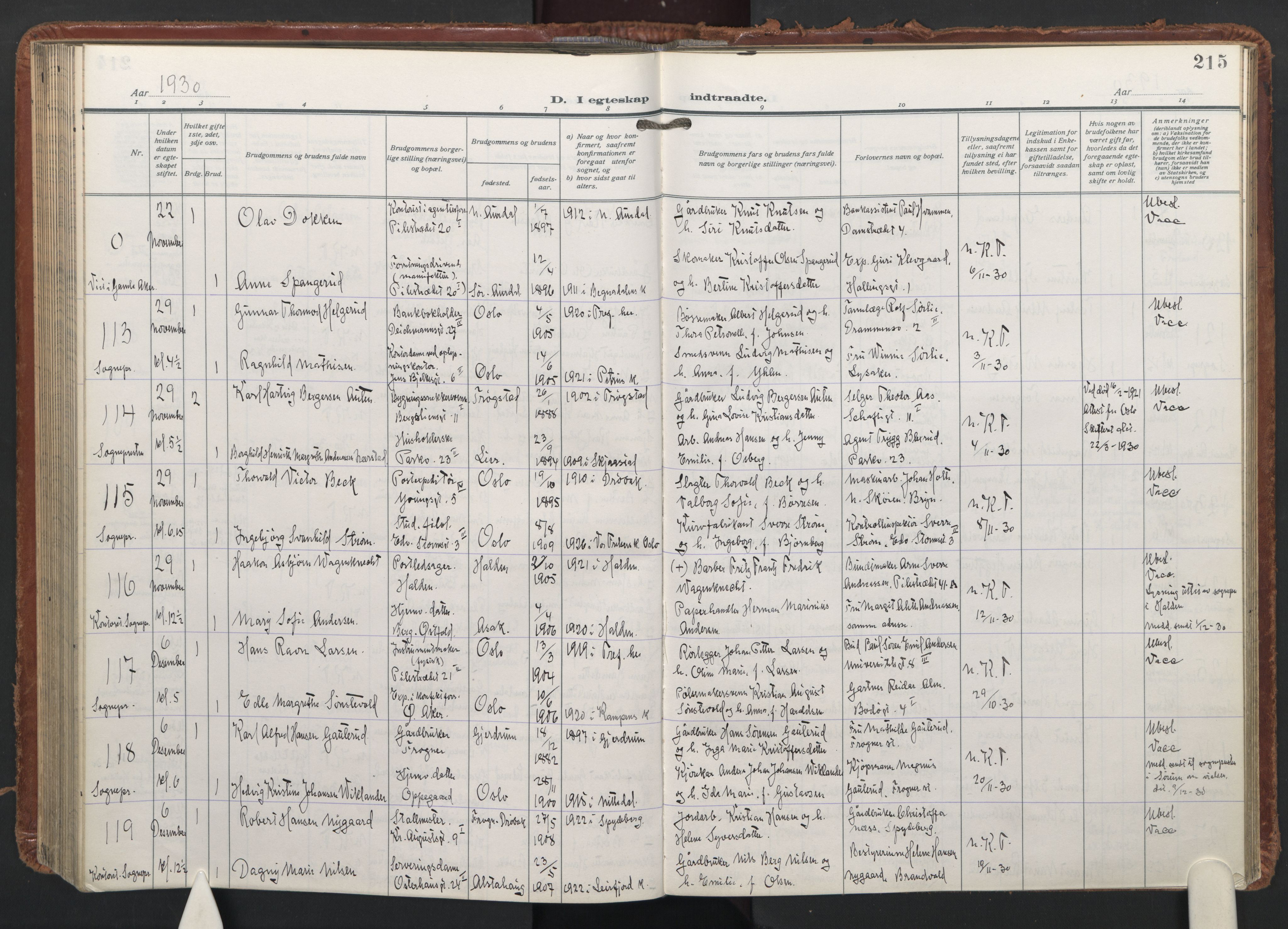 Trefoldighet prestekontor Kirkebøker, AV/SAO-A-10882/F/Fc/L0009: Parish register (official) no. III 9, 1922-1936, p. 215