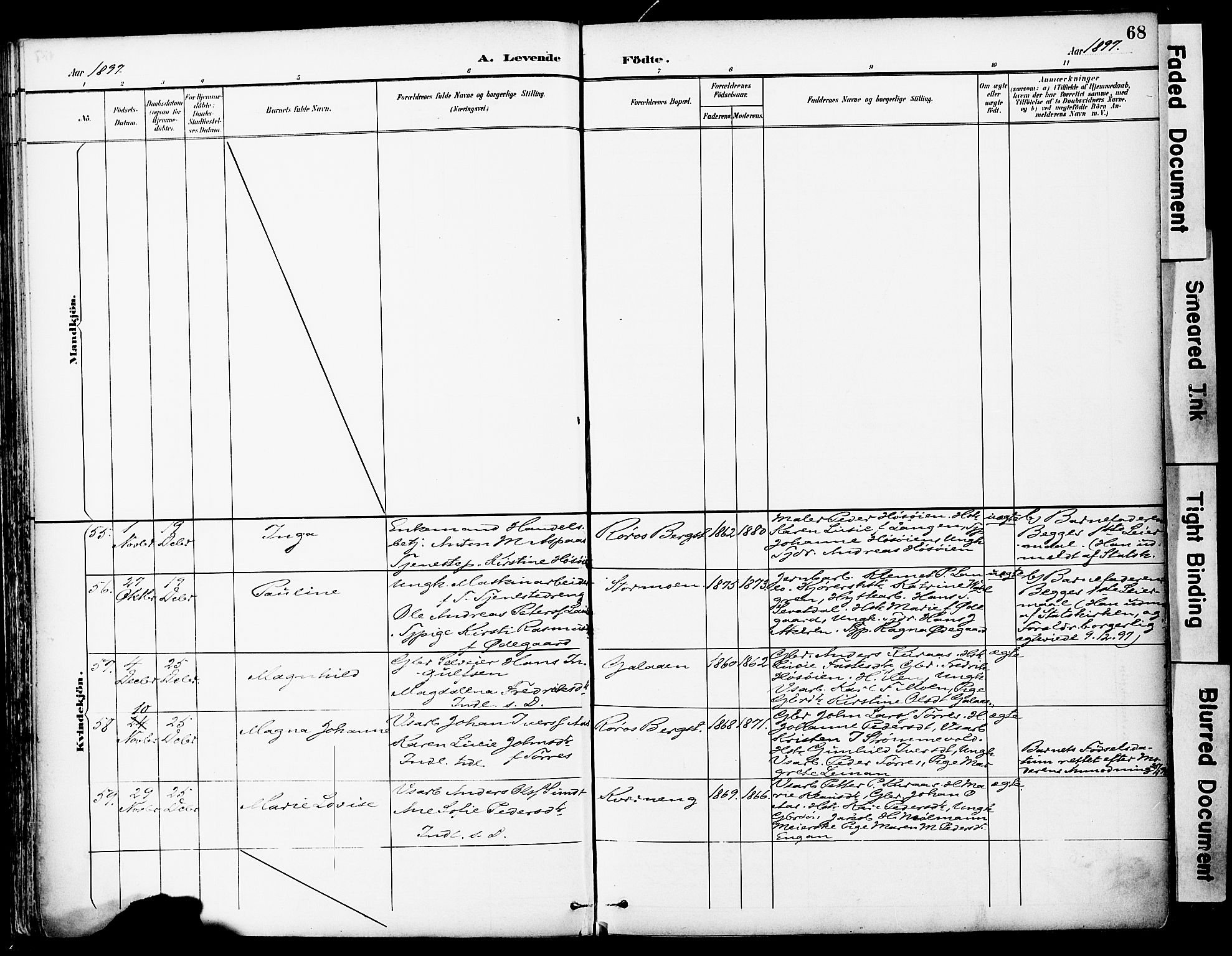 Ministerialprotokoller, klokkerbøker og fødselsregistre - Sør-Trøndelag, SAT/A-1456/681/L0935: Parish register (official) no. 681A13, 1890-1898, p. 68