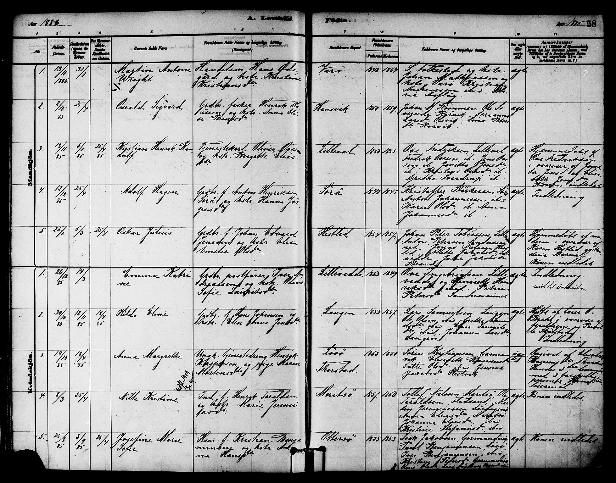 Ministerialprotokoller, klokkerbøker og fødselsregistre - Nord-Trøndelag, AV/SAT-A-1458/784/L0672: Parish register (official) no. 784A07, 1880-1887, p. 58