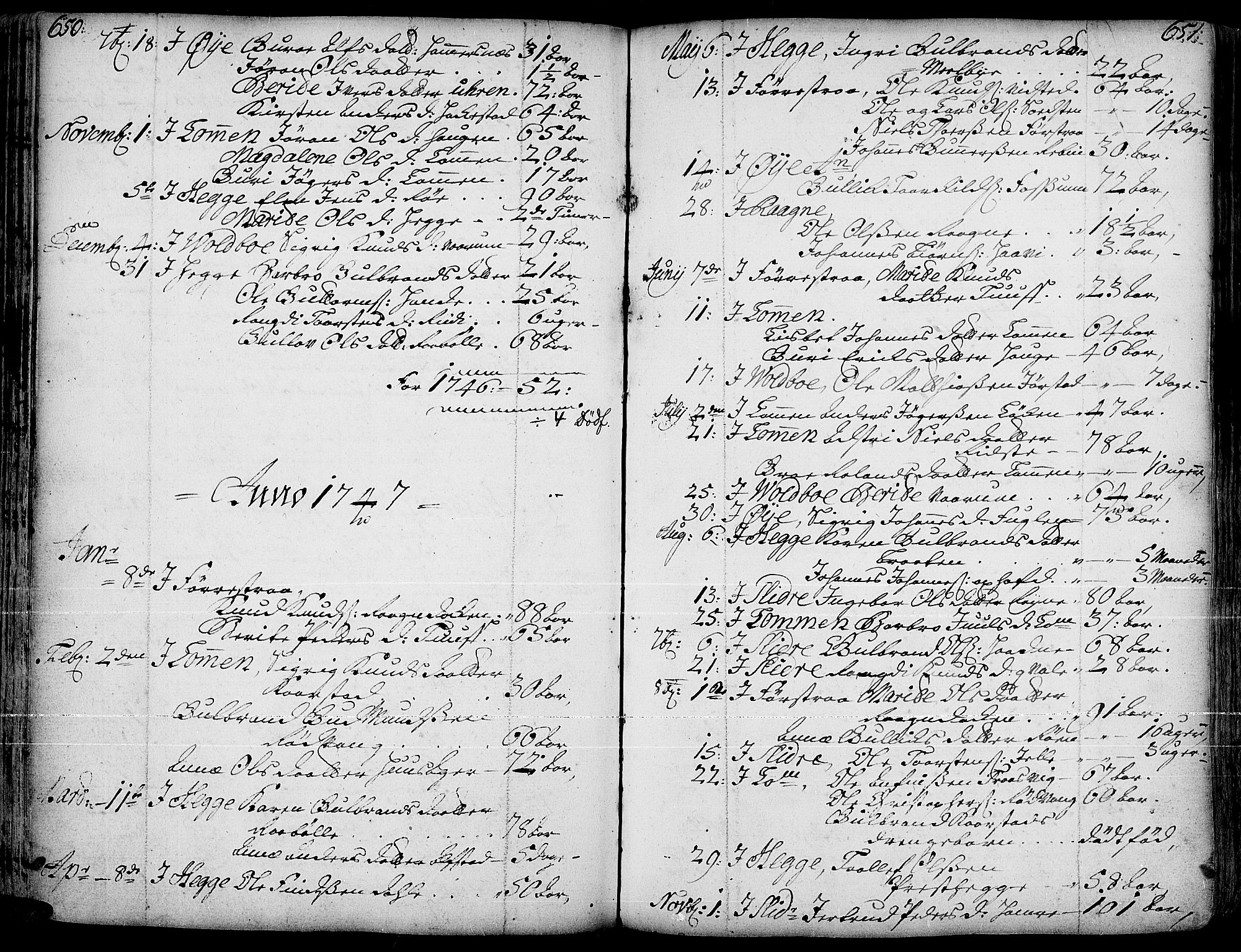 Slidre prestekontor, SAH/PREST-134/H/Ha/Haa/L0001: Parish register (official) no. 1, 1724-1814, p. 650-651