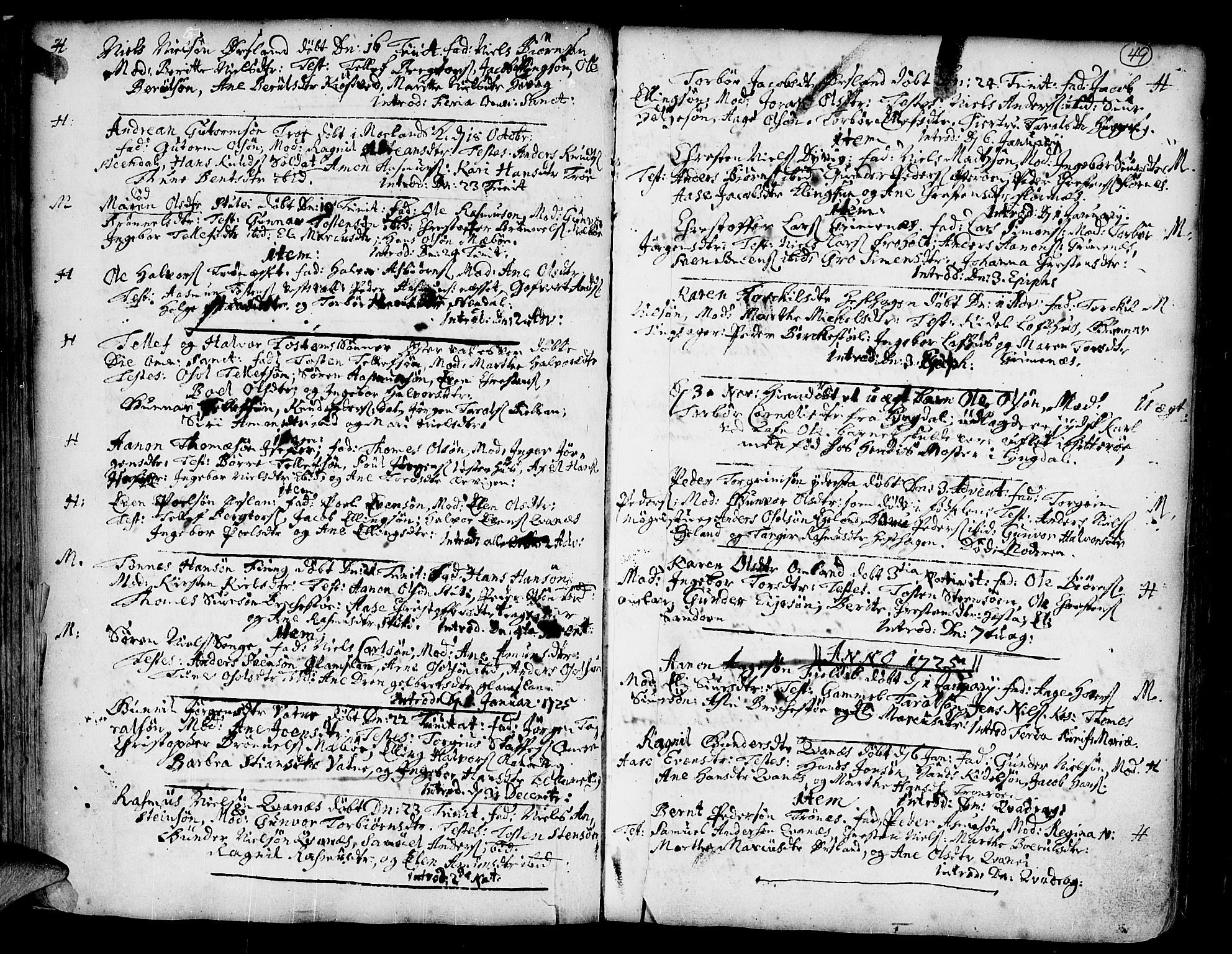 Vestre Moland sokneprestkontor, SAK/1111-0046/F/Fa/Fab/L0001: Parish register (official) no. A 1, 1687-1760, p. 49