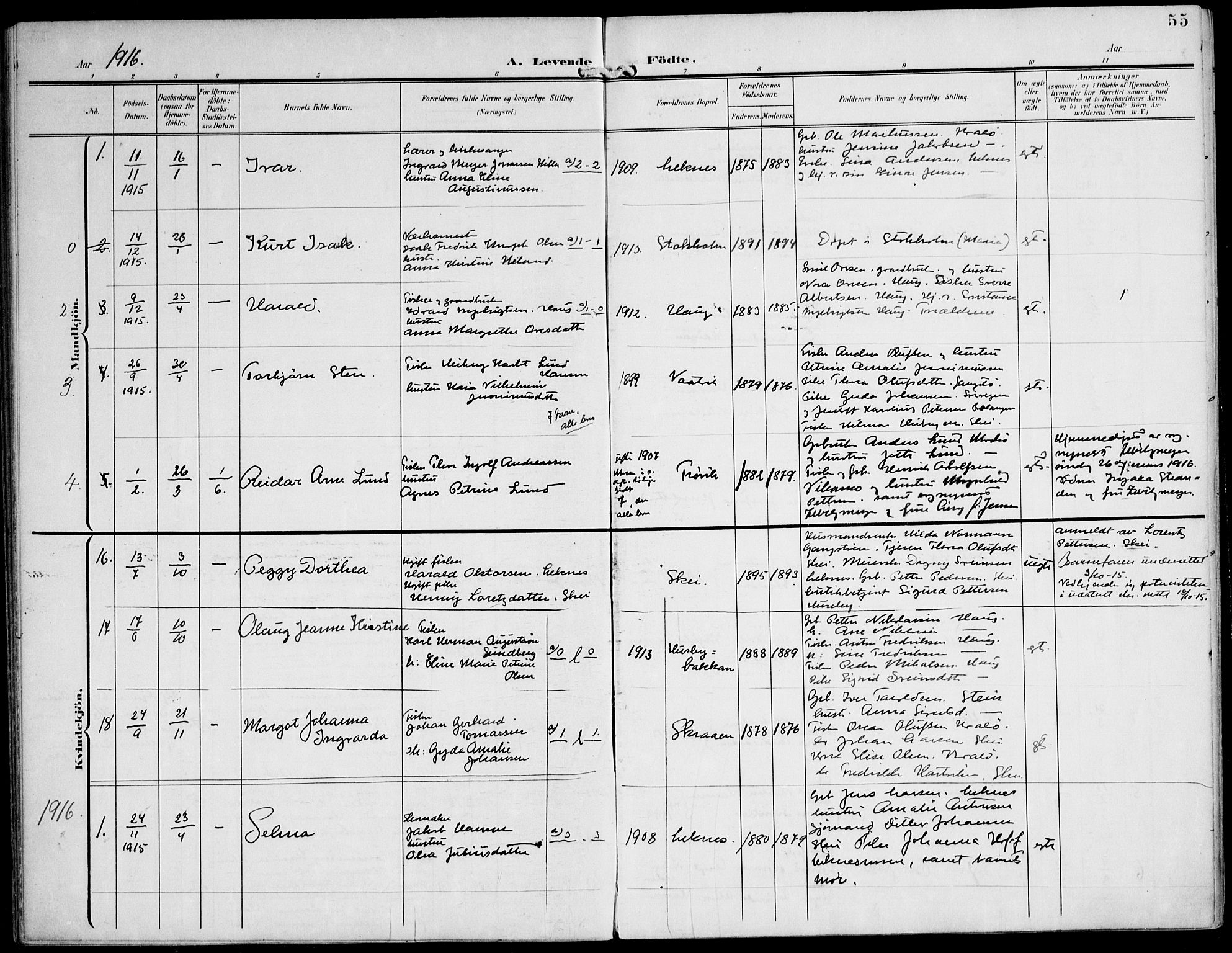 Ministerialprotokoller, klokkerbøker og fødselsregistre - Nord-Trøndelag, SAT/A-1458/788/L0698: Parish register (official) no. 788A05, 1902-1921, p. 55