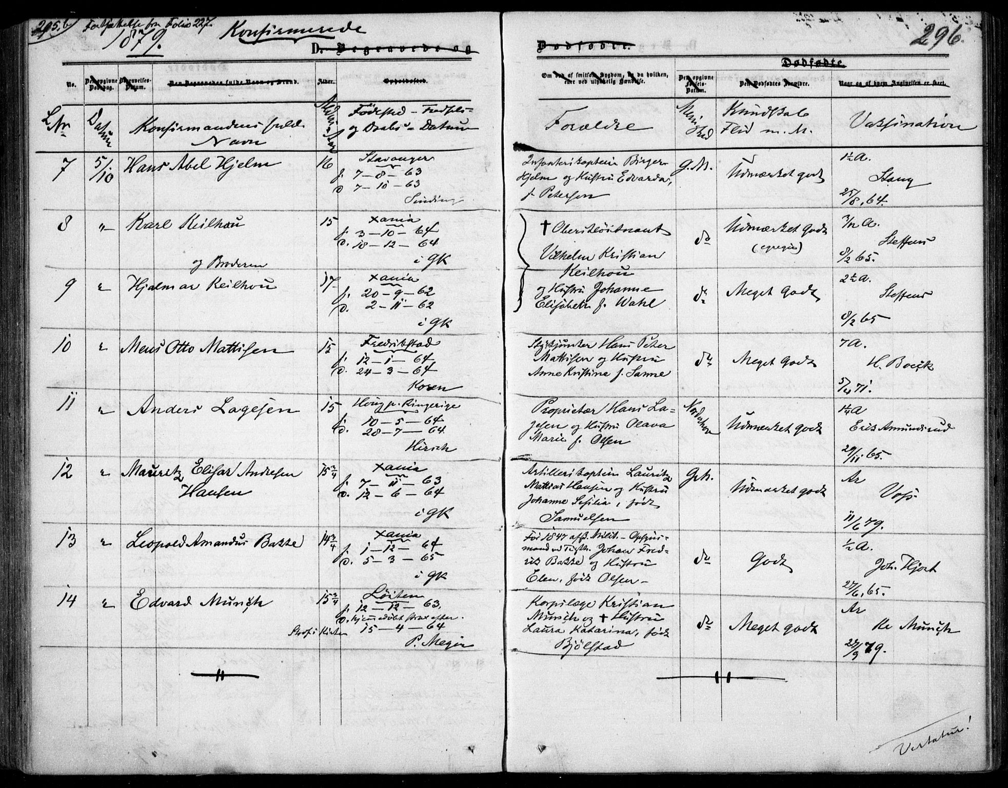 Garnisonsmenigheten Kirkebøker, AV/SAO-A-10846/F/Fa/L0011: Parish register (official) no. 11, 1870-1880, p. 296