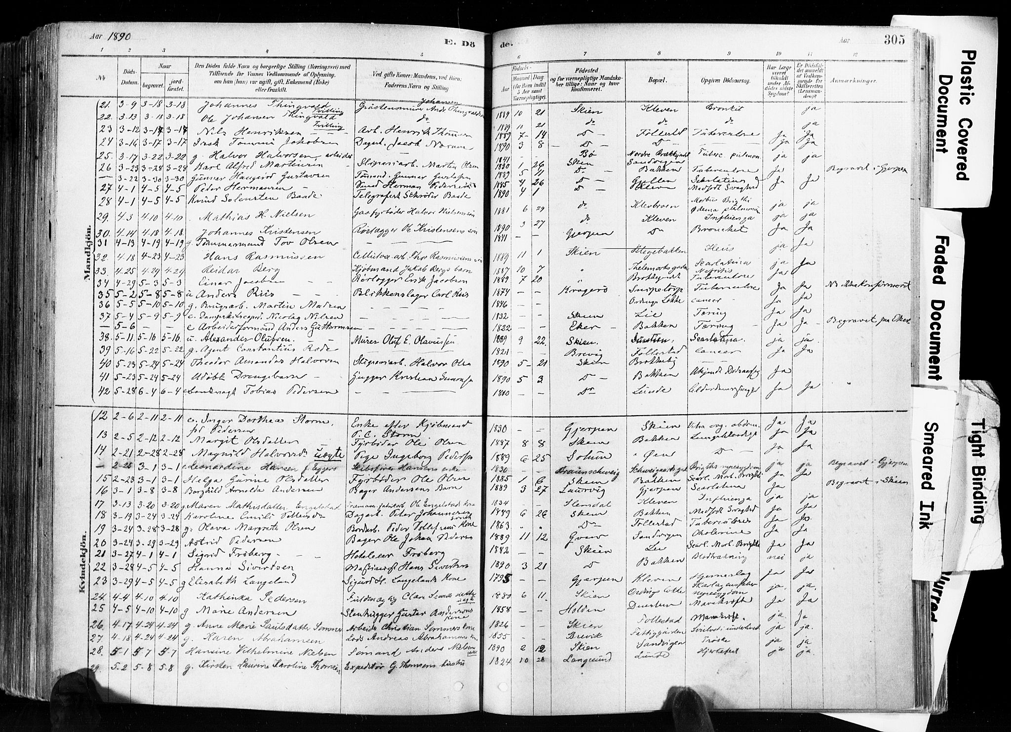 Skien kirkebøker, AV/SAKO-A-302/F/Fa/L0009: Parish register (official) no. 9, 1878-1890, p. 305