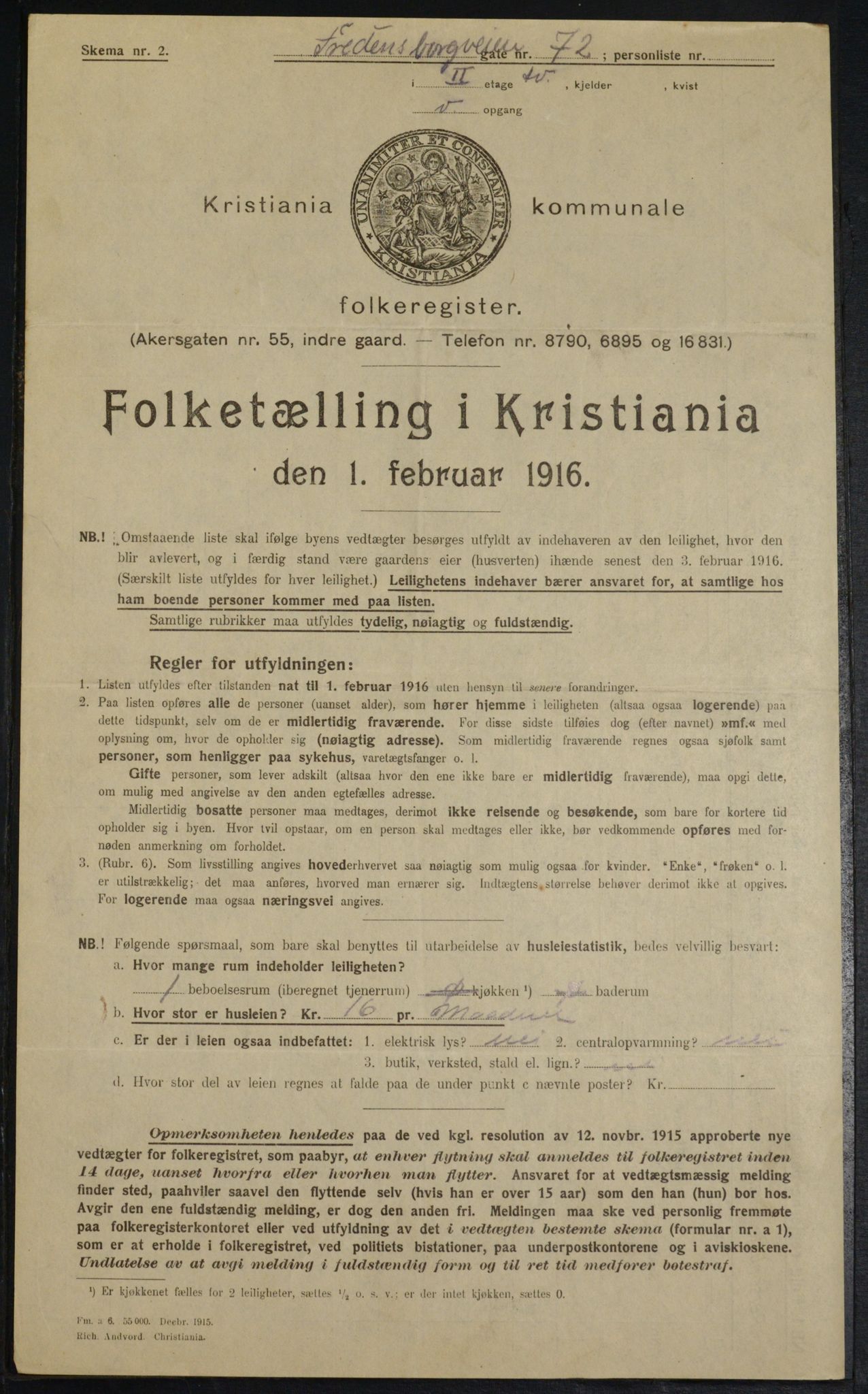 OBA, Municipal Census 1916 for Kristiania, 1916, p. 26912