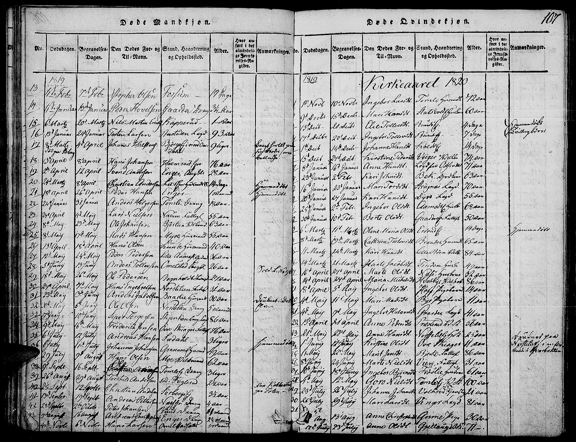 Land prestekontor, SAH/PREST-120/H/Ha/Haa/L0007: Parish register (official) no. 7, 1814-1830, p. 107