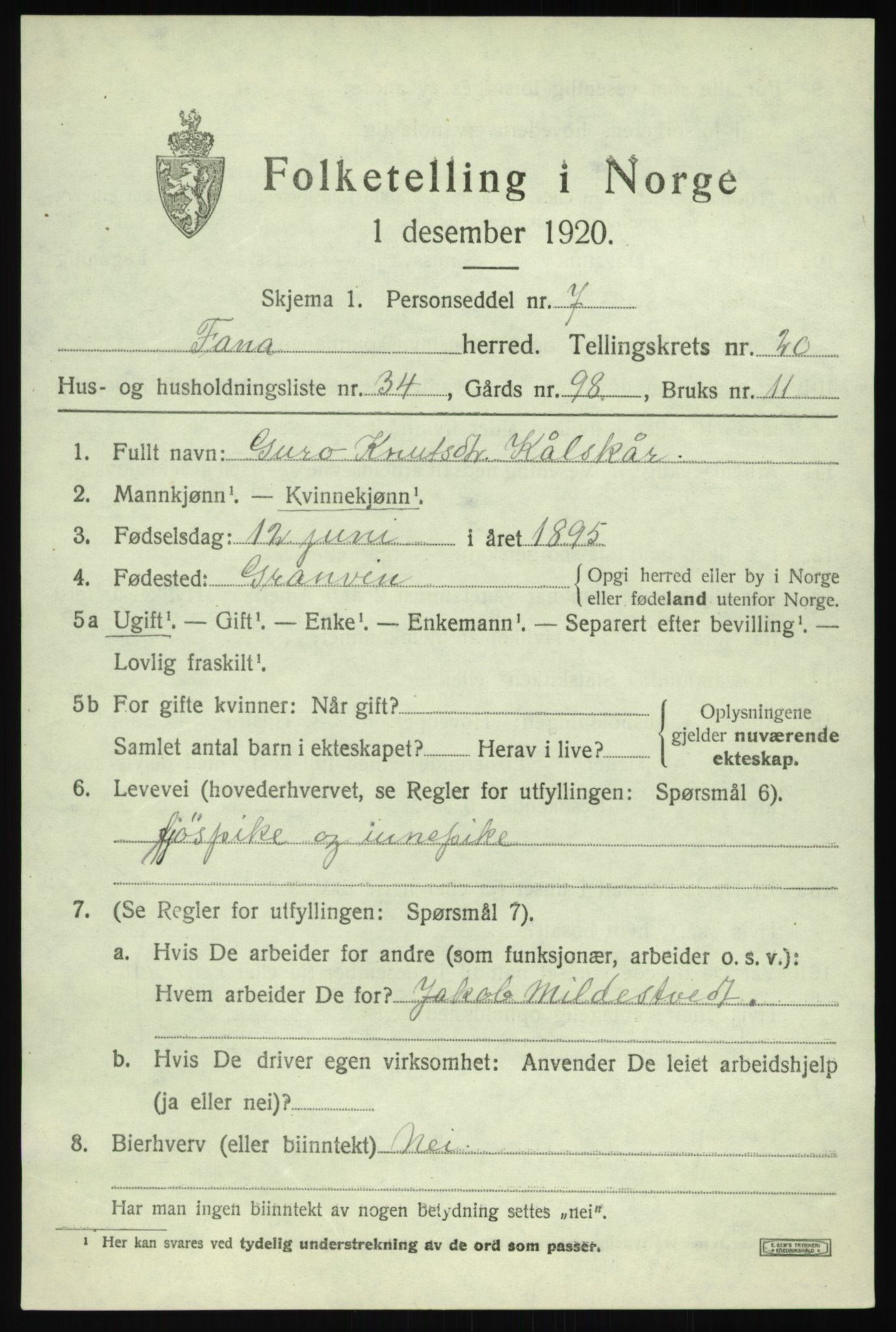 SAB, 1920 census for Fana, 1920, p. 24459