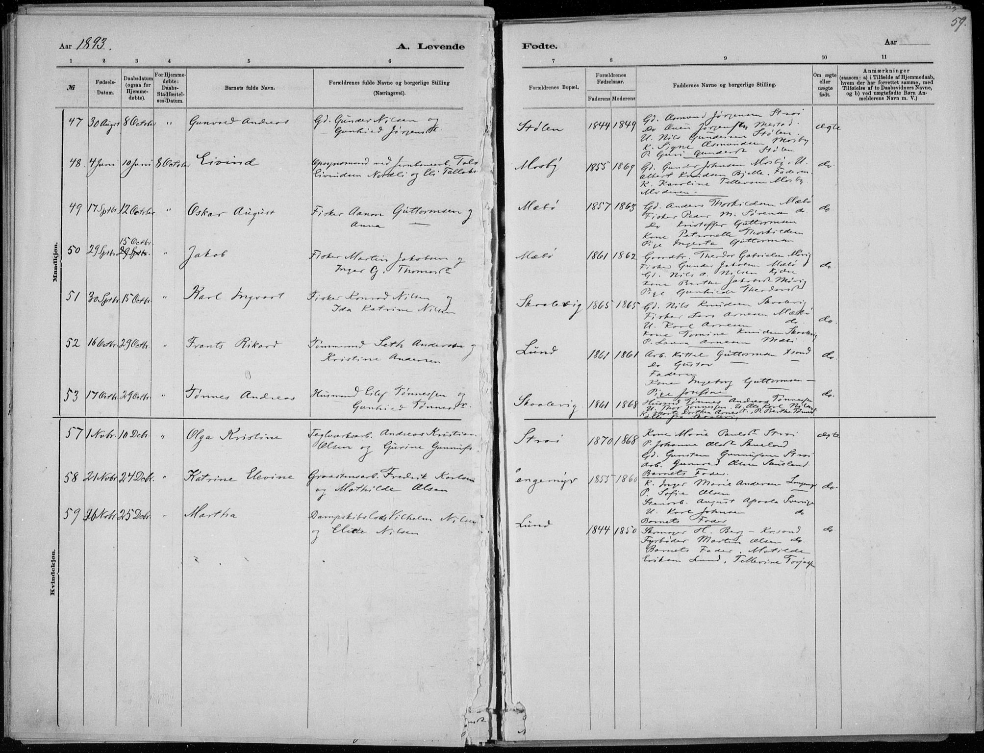 Oddernes sokneprestkontor, AV/SAK-1111-0033/F/Fa/Faa/L0009: Parish register (official) no. A 9, 1884-1896, p. 59