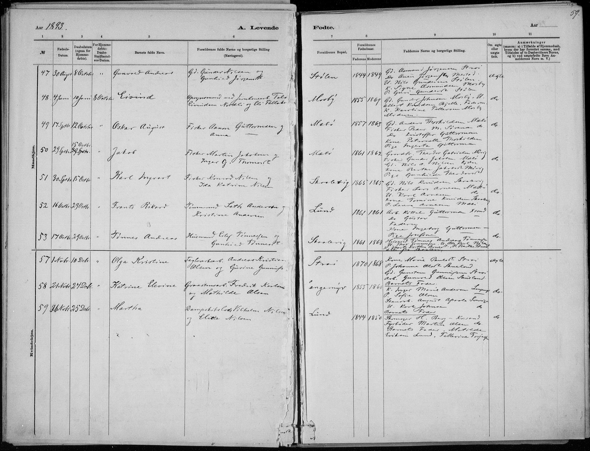 Oddernes sokneprestkontor, SAK/1111-0033/F/Fa/Faa/L0009: Parish register (official) no. A 9, 1884-1896, p. 59