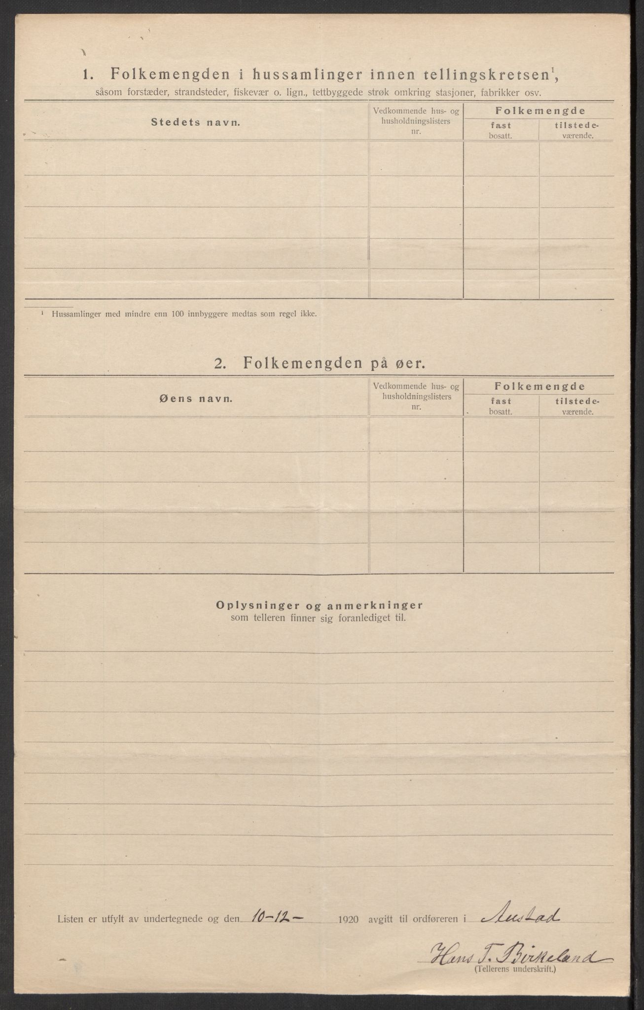 SAK, 1920 census for Austad, 1920, p. 34